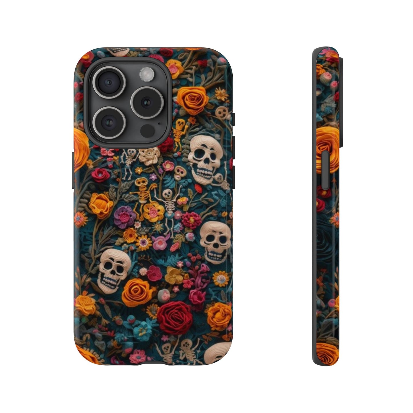 Gothic Floral Phone Case with Skulls