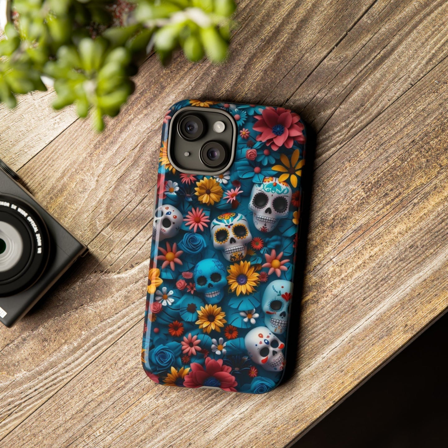 Colorful Floral Skull Phone Case - Day of the Dead Inspired Tough Cases