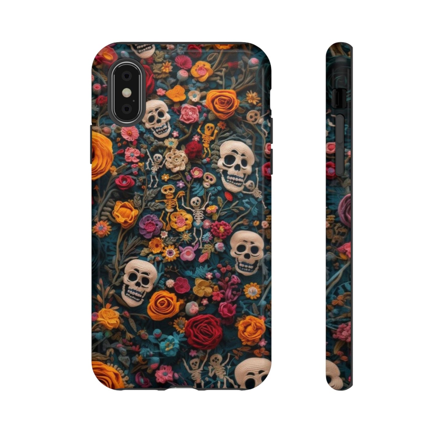 Gothic Floral Phone Case with Skulls