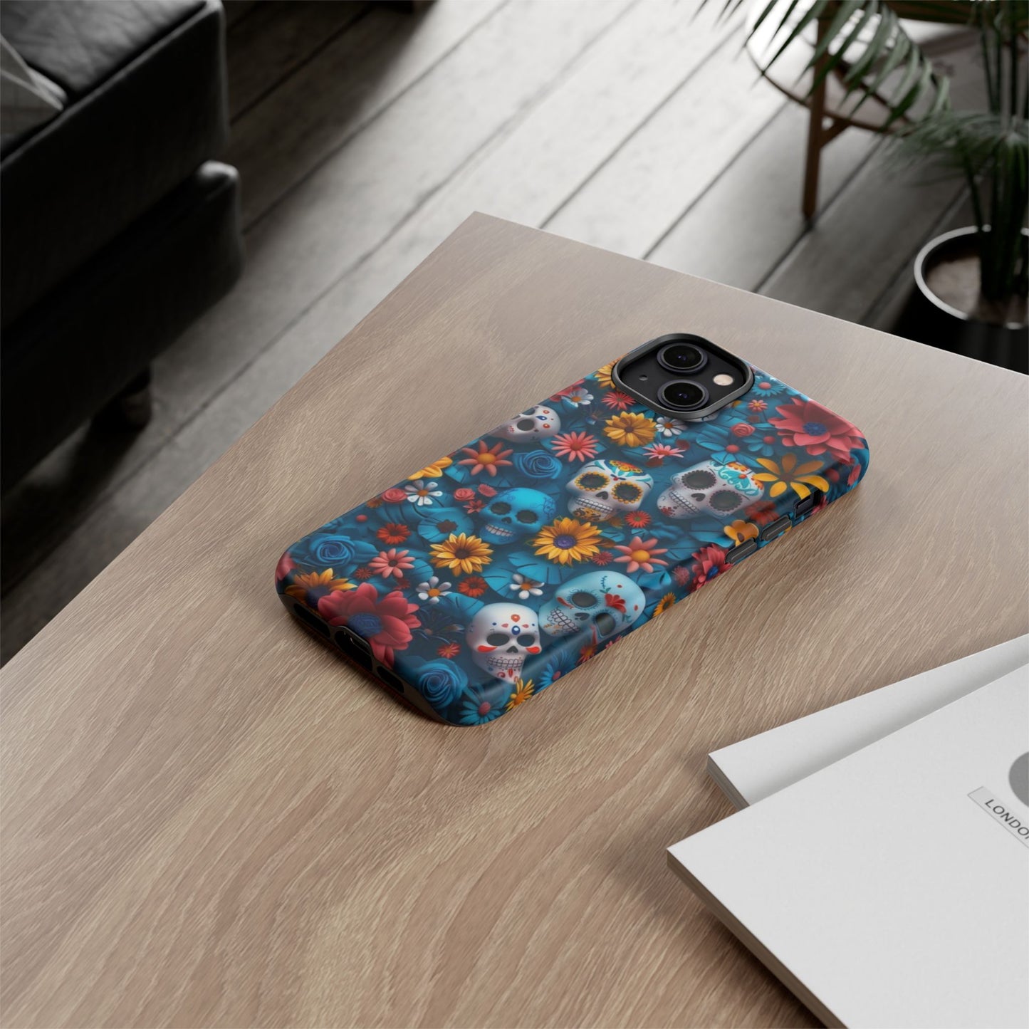 Colorful Floral Skull Phone Case - Day of the Dead Inspired Tough Cases