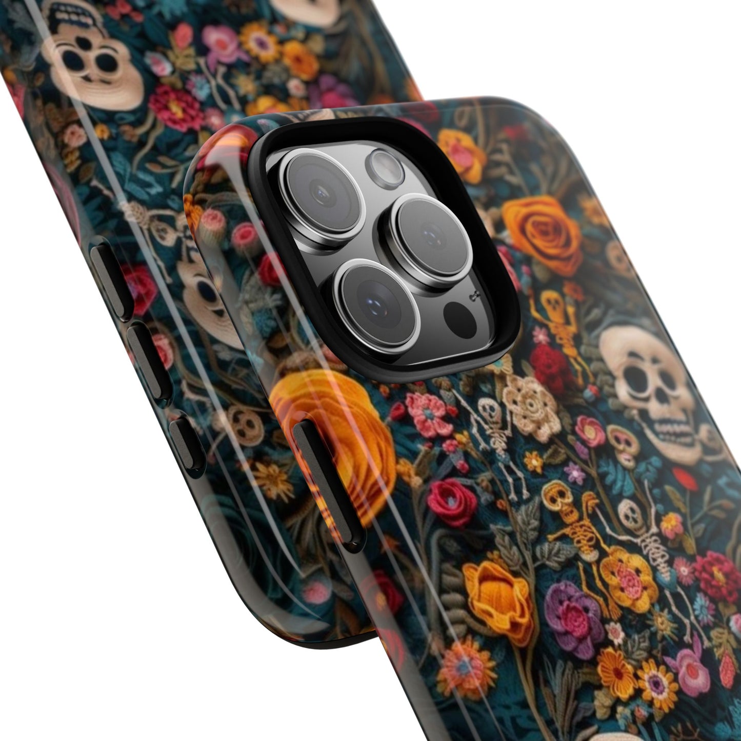 Gothic Floral Phone Case with Skulls