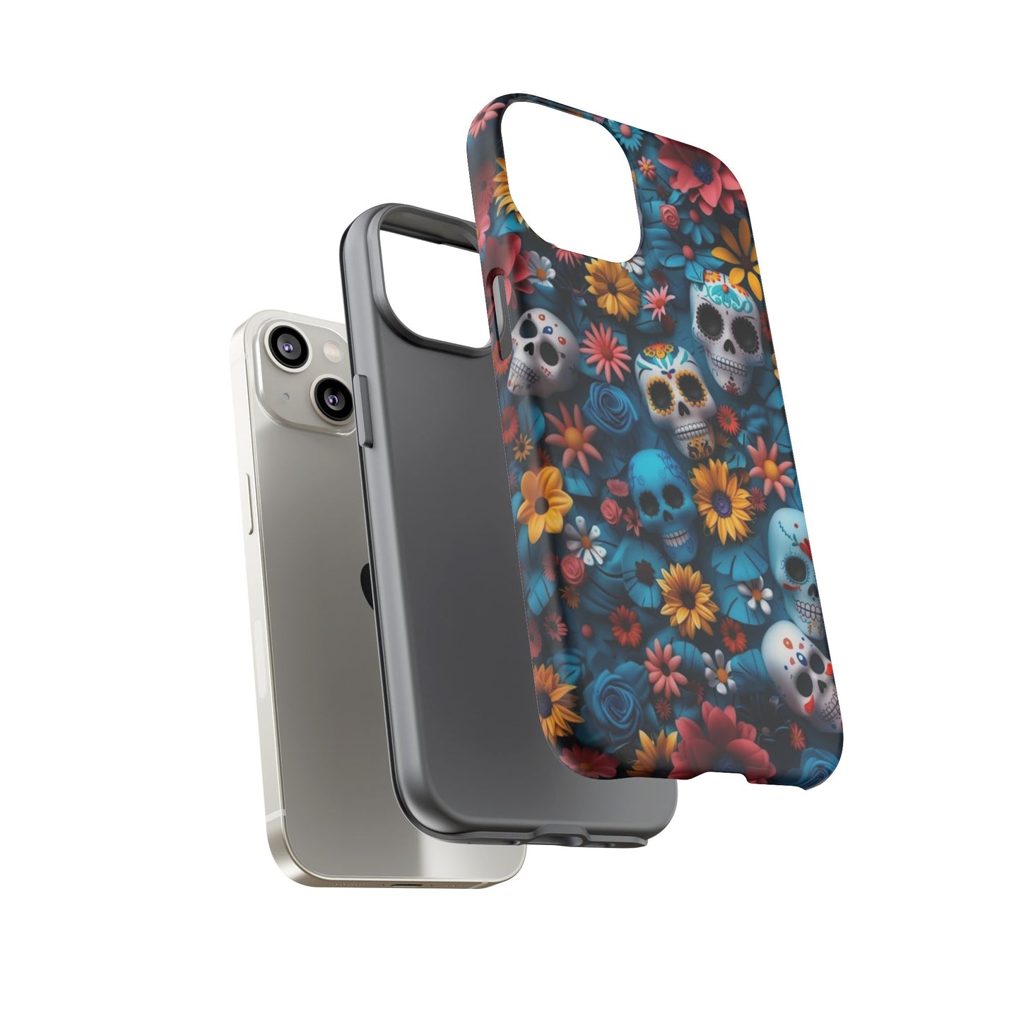 Colorful Floral Skull Phone Case - Day of the Dead Inspired Tough Cases