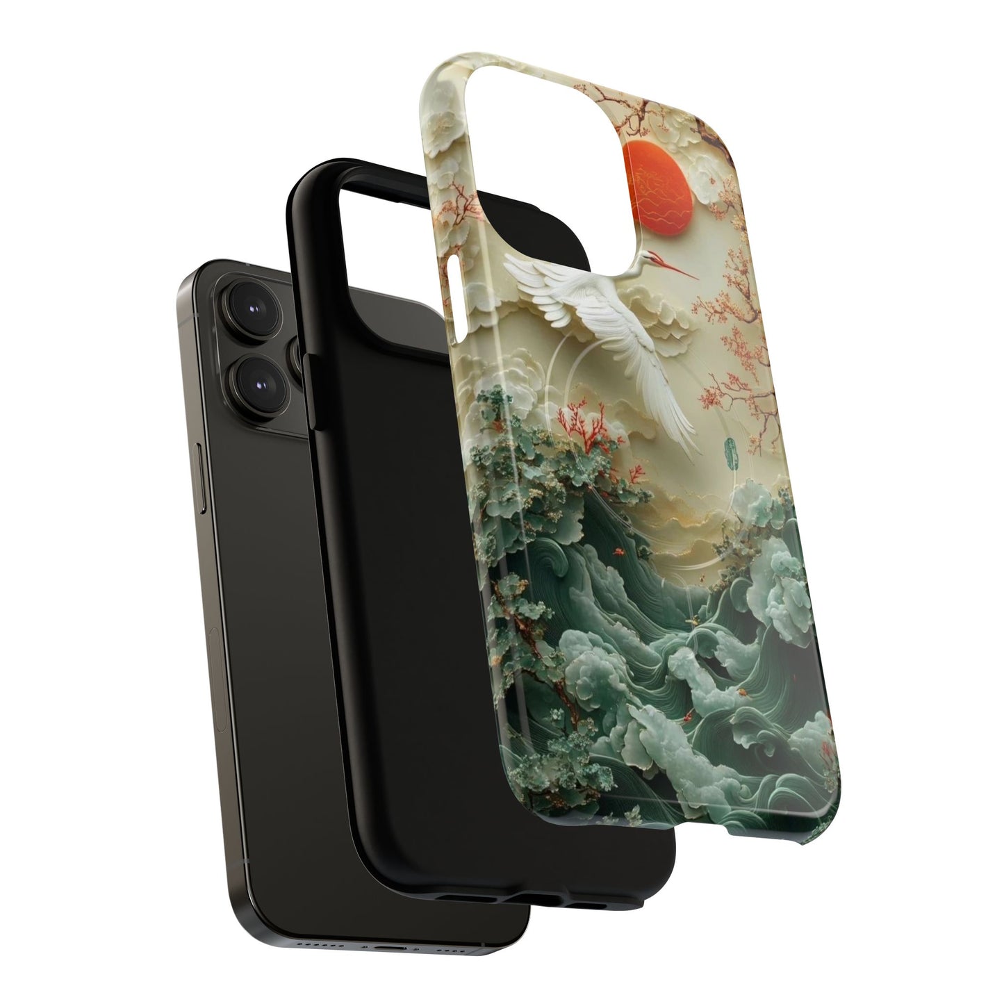 Elegant Tough Magnetic Case with Cranes and Waves Design