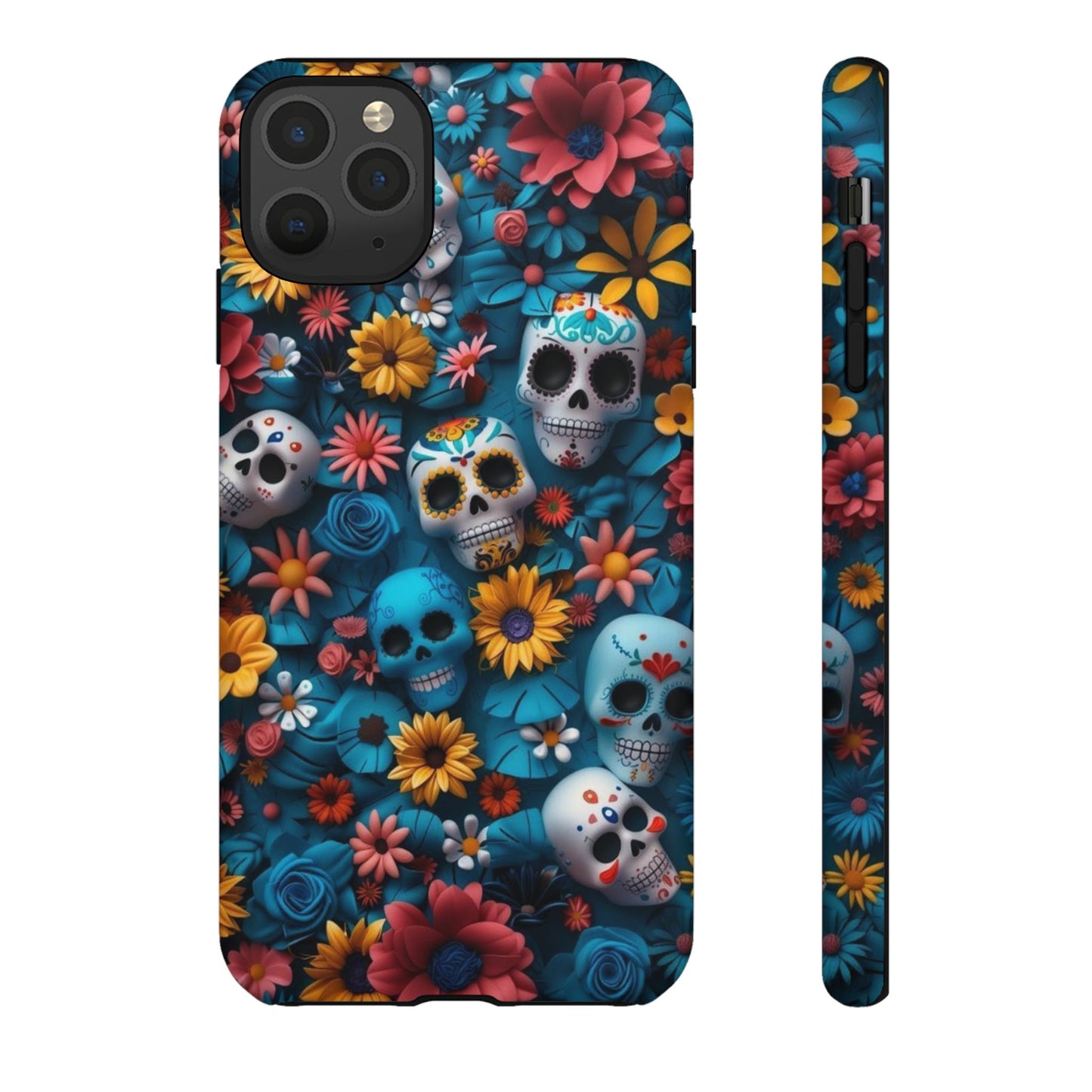 Colorful Floral Skull Phone Case - Day of the Dead Inspired Tough Cases