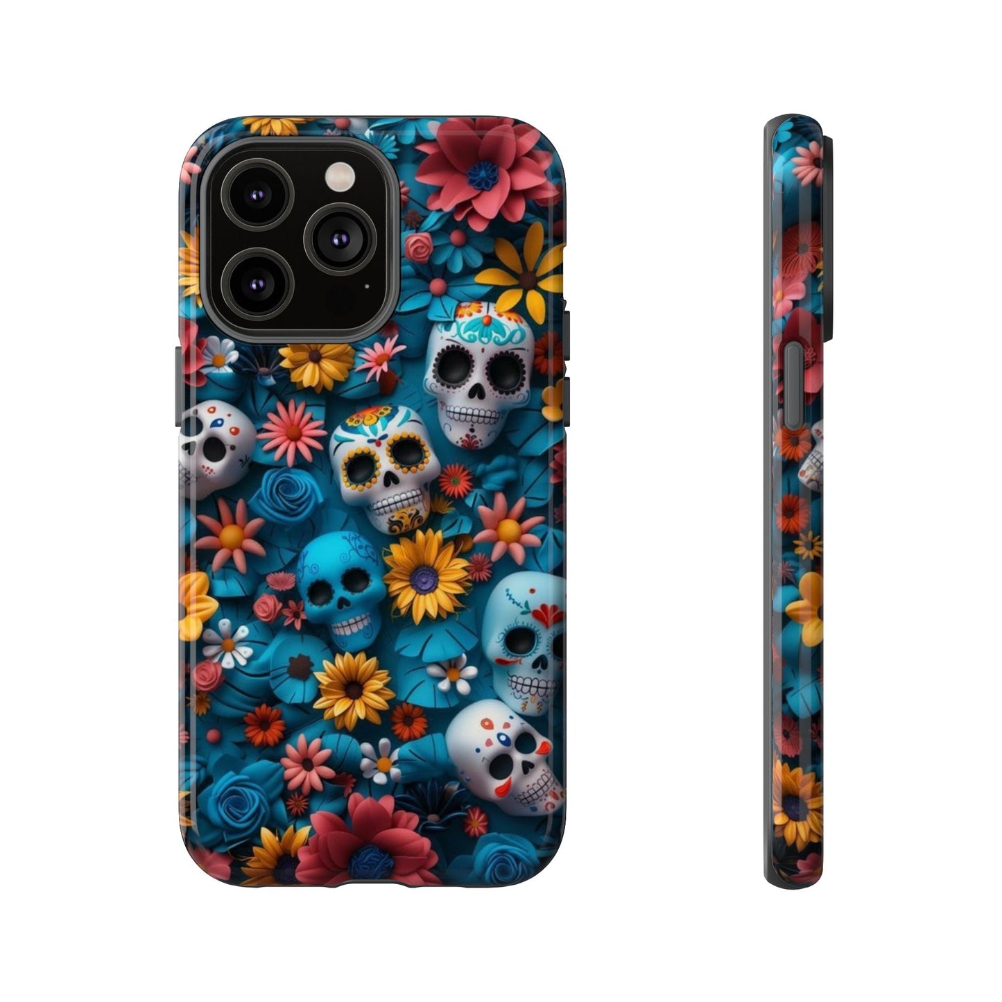 Colorful Floral Skull Phone Case - Day of the Dead Inspired Tough Cases