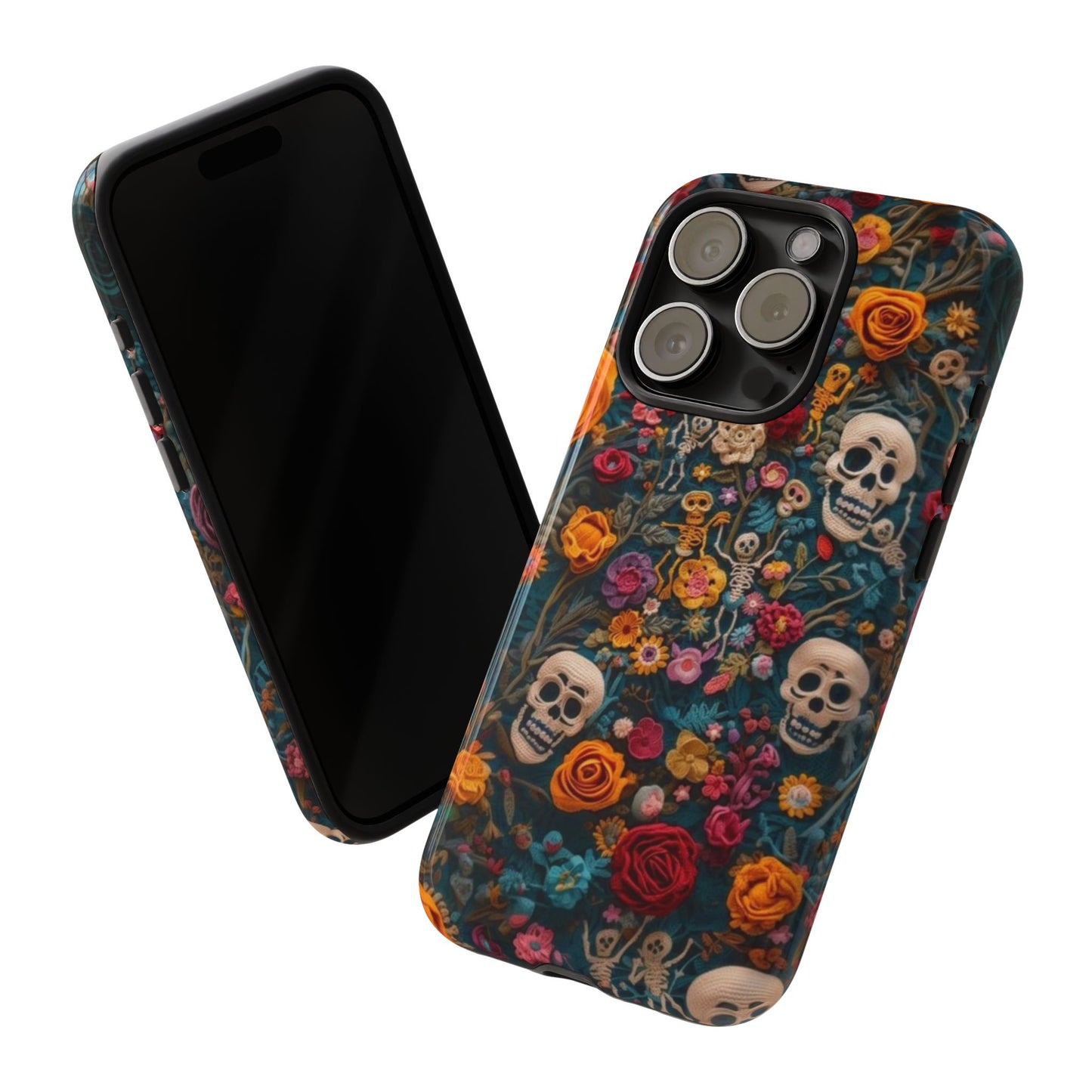 Gothic Floral Phone Case with Skulls