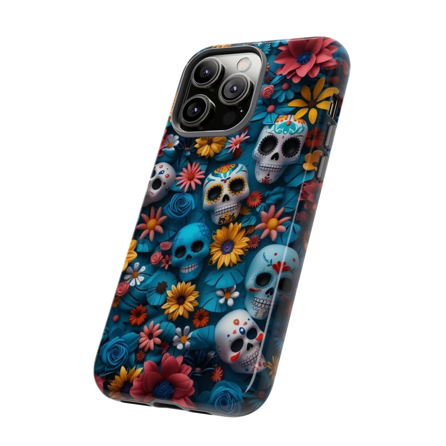 Colorful Floral Skull Phone Case - Day of the Dead Inspired Tough Cases