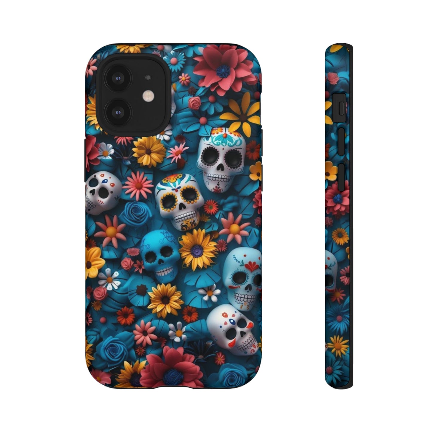 Colorful Floral Skull Phone Case - Day of the Dead Inspired Tough Cases