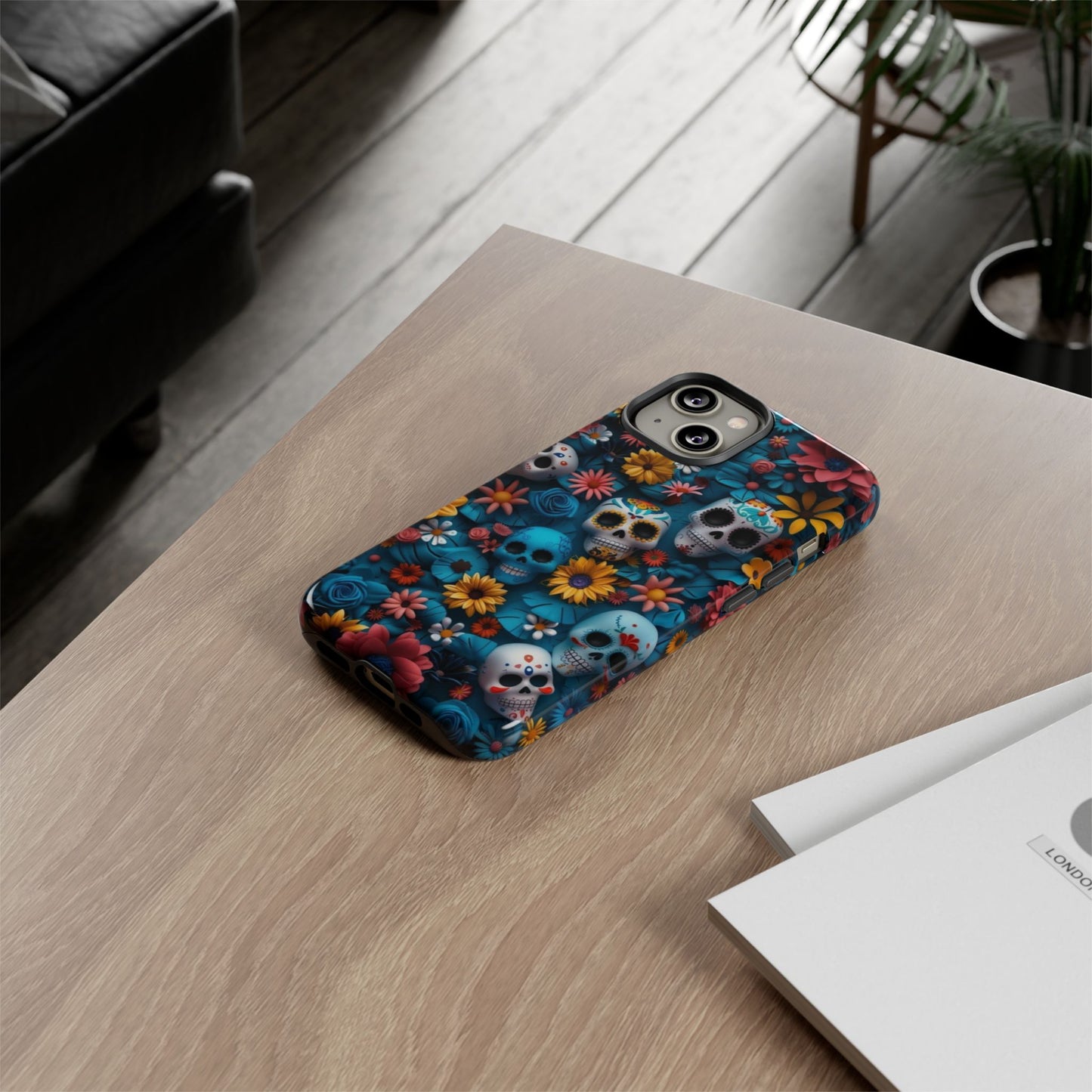 Colorful Floral Skull Phone Case - Day of the Dead Inspired Tough Cases