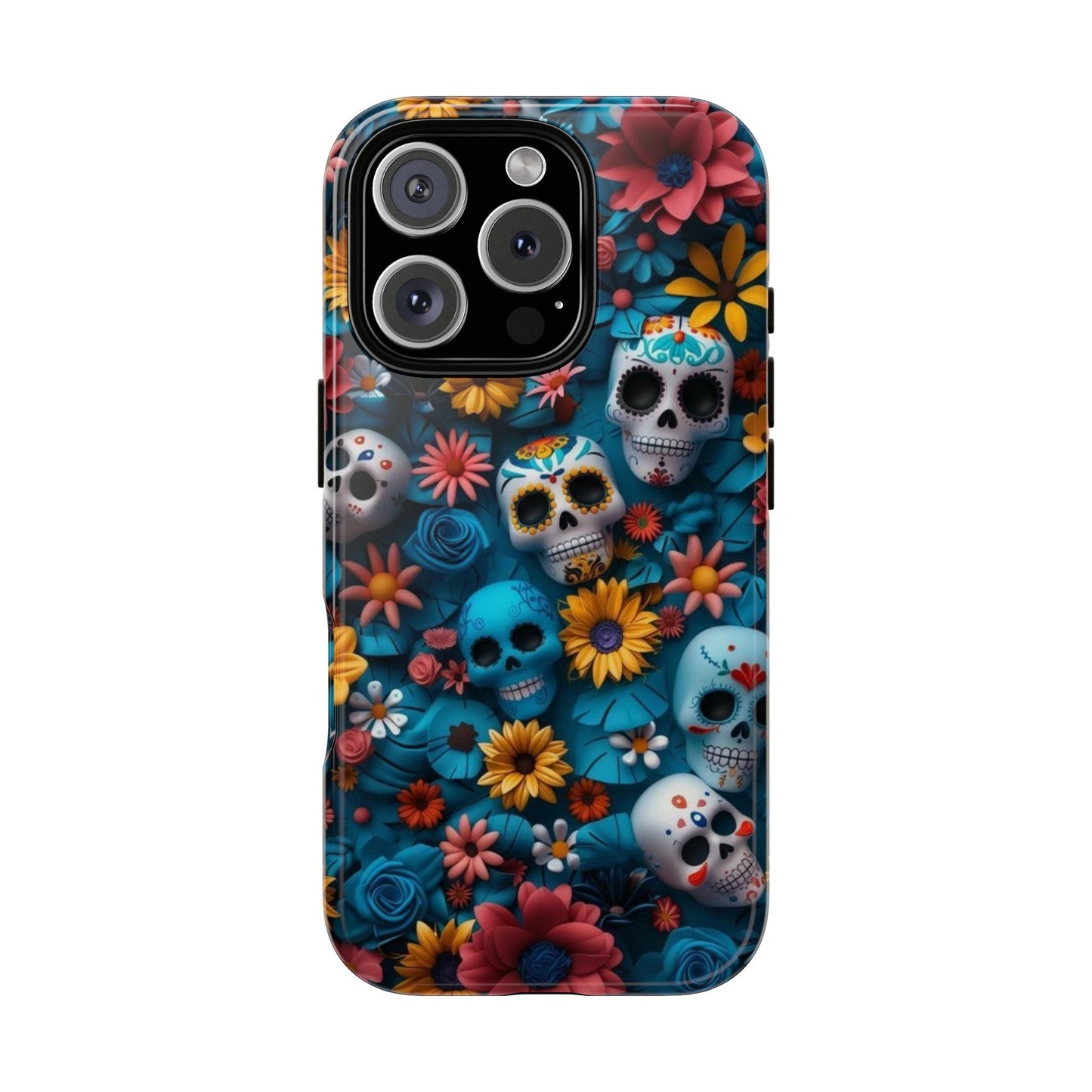 Colorful Floral Skull Phone Case - Day of the Dead Inspired Tough Cases