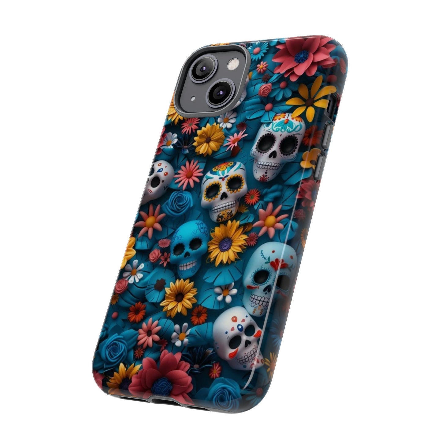 Colorful Floral Skull Phone Case - Day of the Dead Inspired Tough Cases