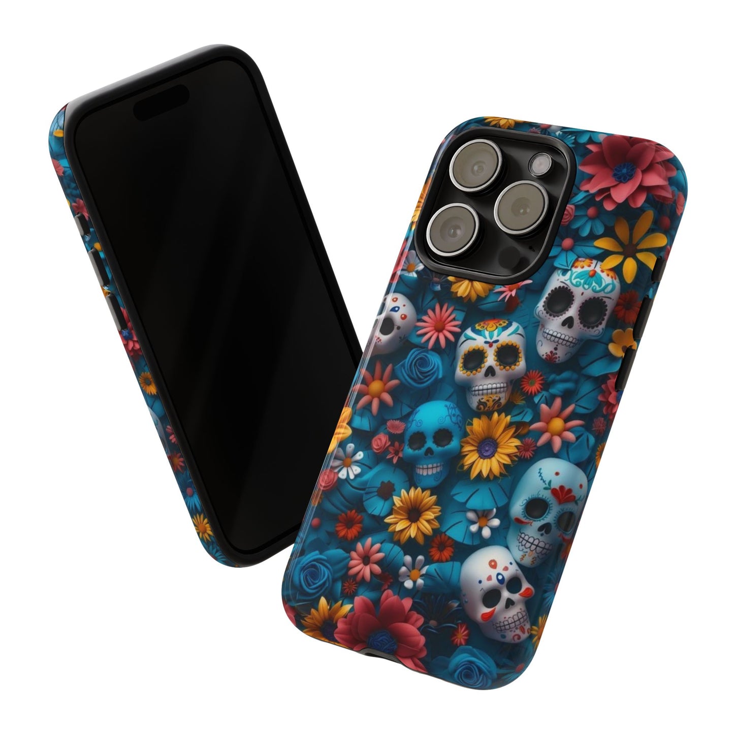 Colorful Floral Skull Phone Case - Day of the Dead Inspired Tough Cases