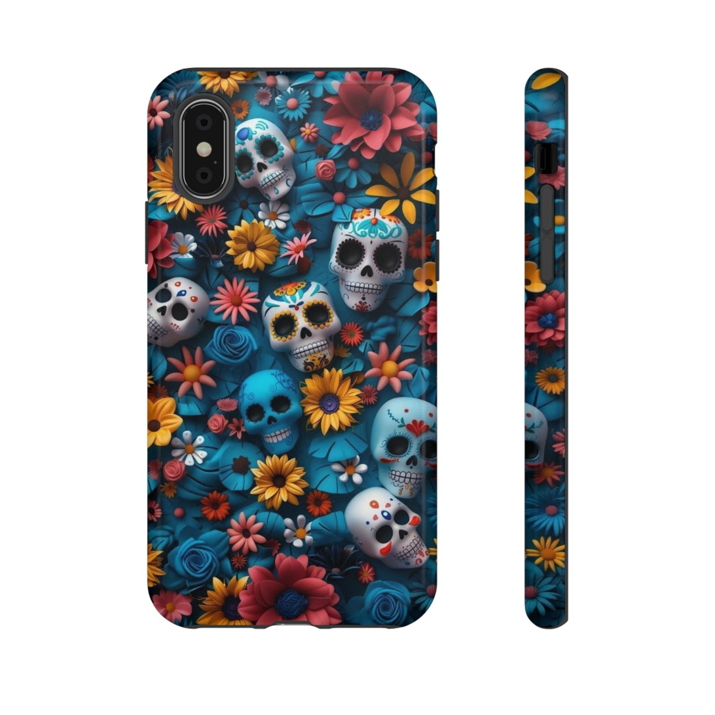 Colorful Floral Skull Phone Case - Day of the Dead Inspired Tough Cases