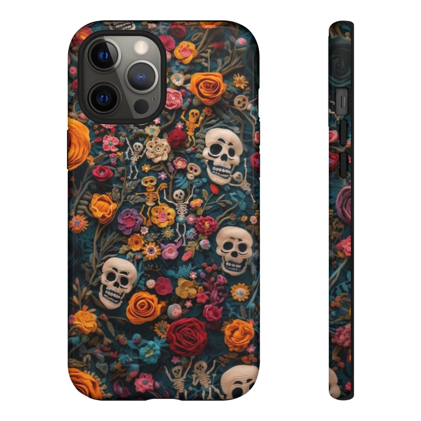 Gothic Floral Phone Case with Skulls