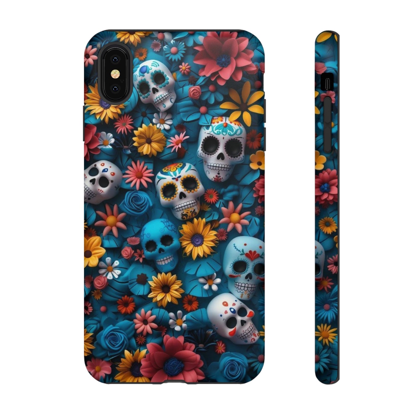 Colorful Floral Skull Phone Case - Day of the Dead Inspired Tough Cases