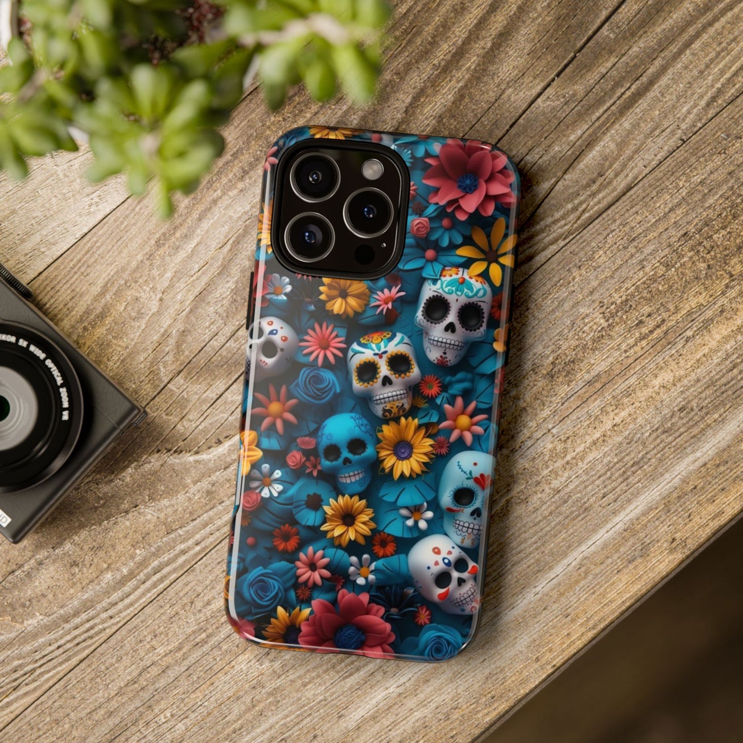 Colorful Floral Skull Phone Case - Day of the Dead Inspired Tough Cases