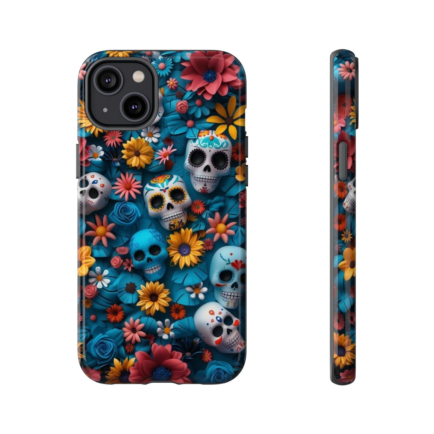 Colorful Floral Skull Phone Case - Day of the Dead Inspired Tough Cases