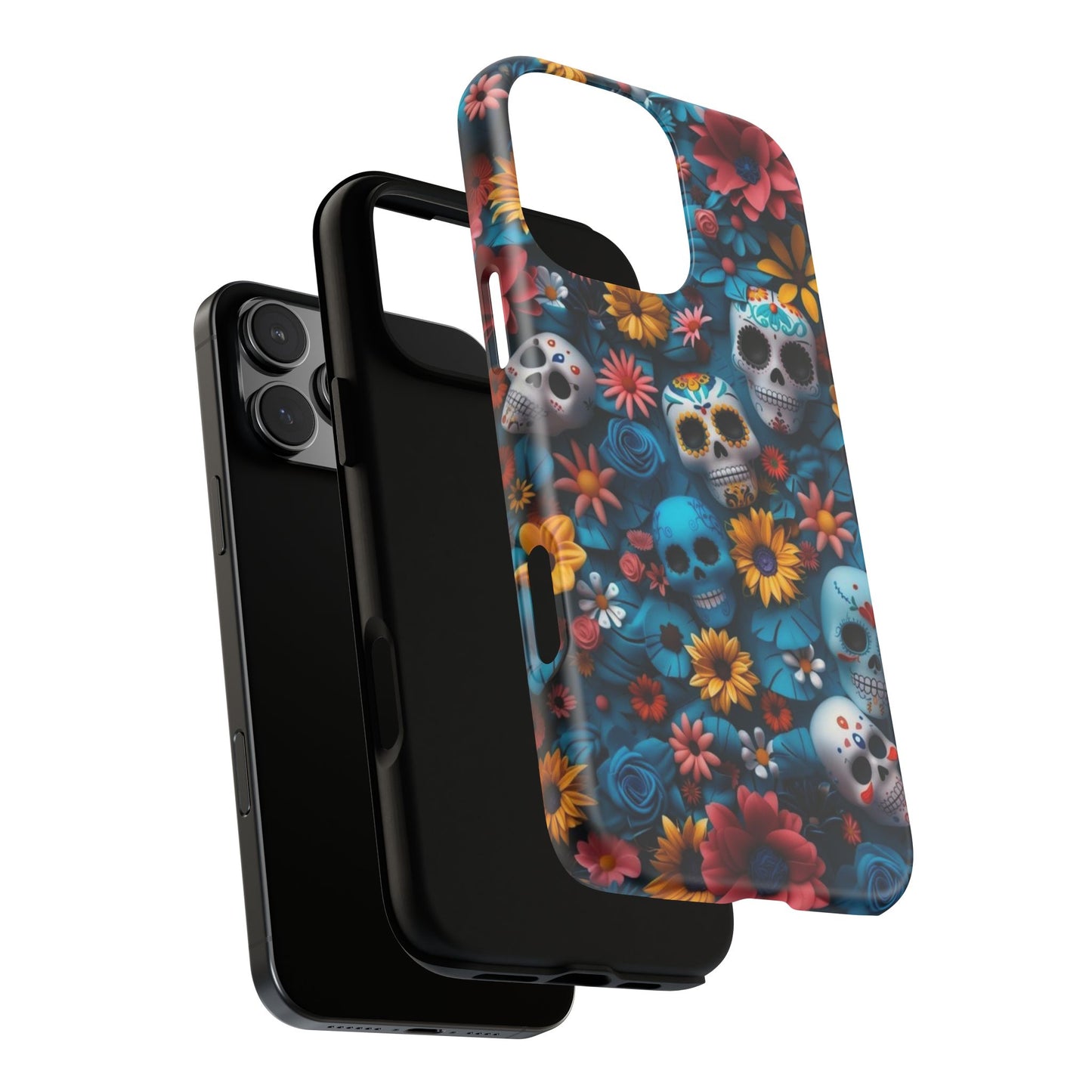 Colorful Floral Skull Phone Case - Day of the Dead Inspired Tough Cases