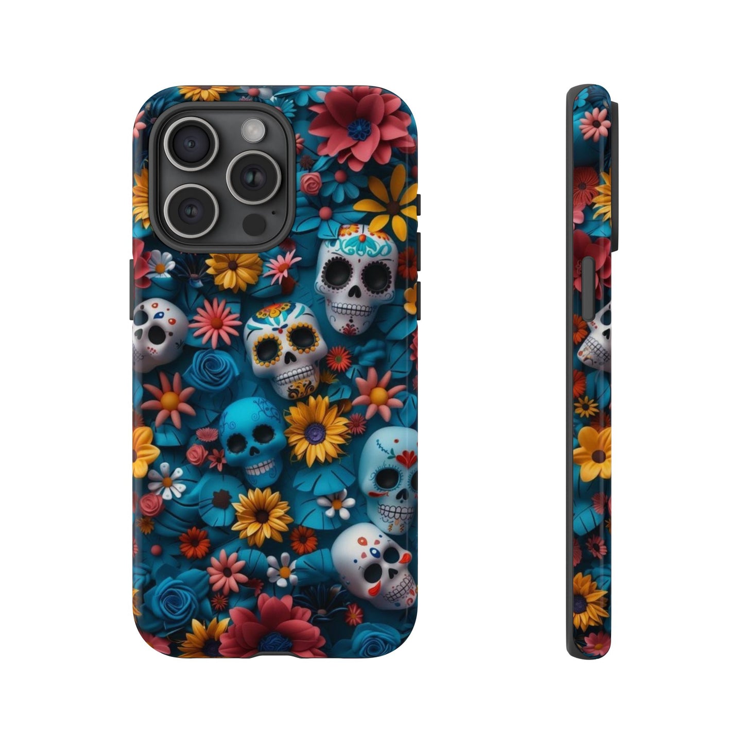 Colorful Floral Skull Phone Case - Day of the Dead Inspired Tough Cases