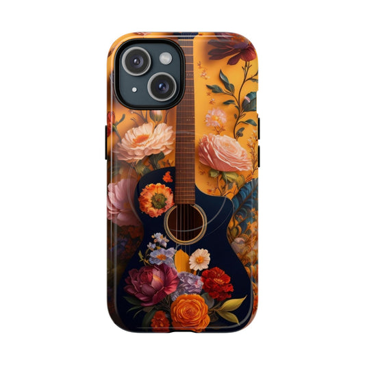 Flower & Guitar Tough Magnetic Phone Case - Stylish Protection for Music Lovers