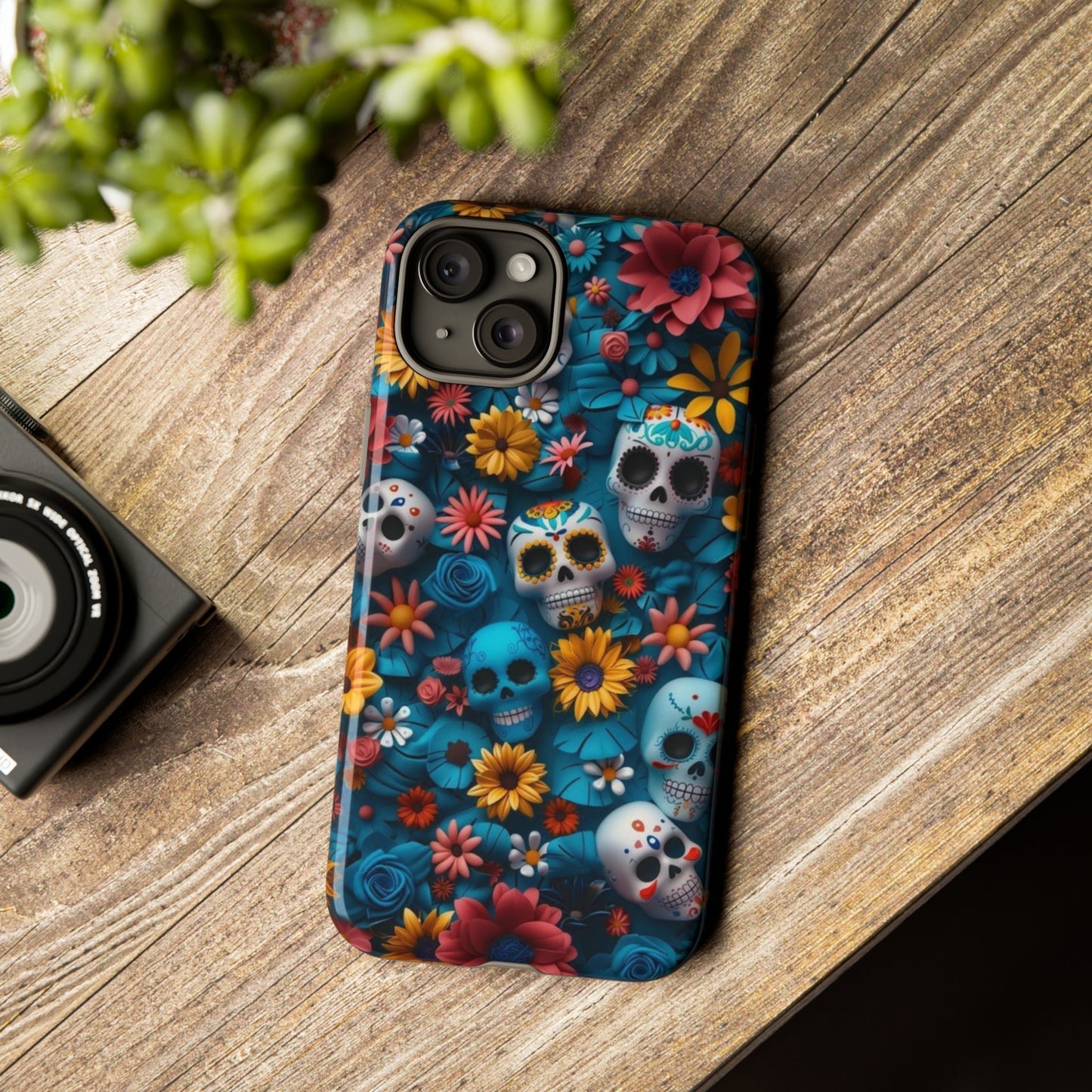 Colorful Floral Skull Phone Case - Day of the Dead Inspired Tough Cases