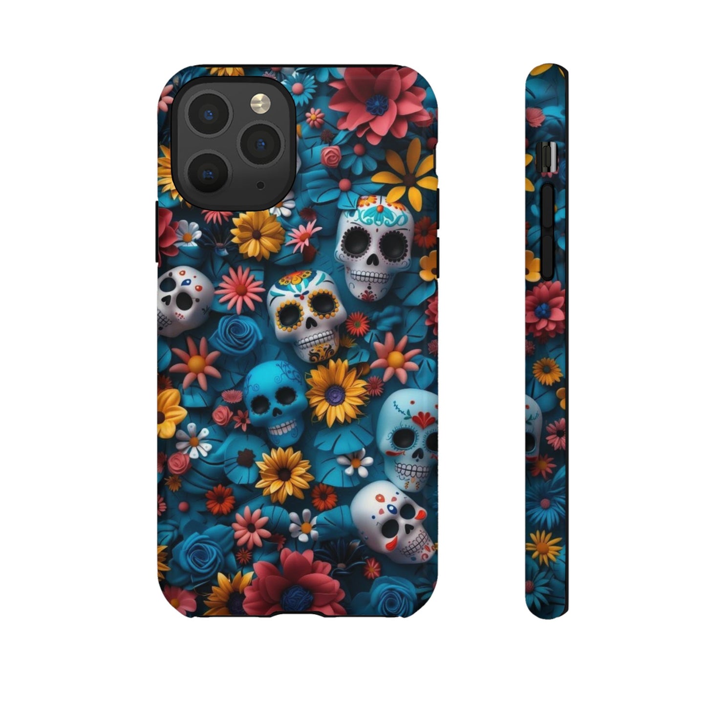 Colorful Floral Skull Phone Case - Day of the Dead Inspired Tough Cases