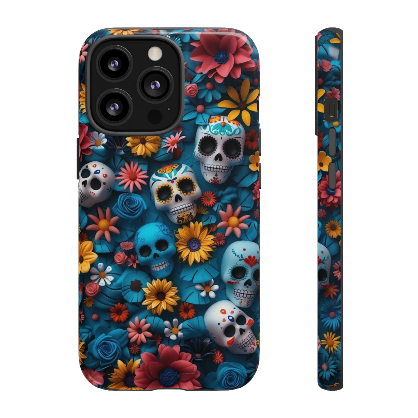 Colorful Floral Skull Phone Case - Day of the Dead Inspired Tough Cases