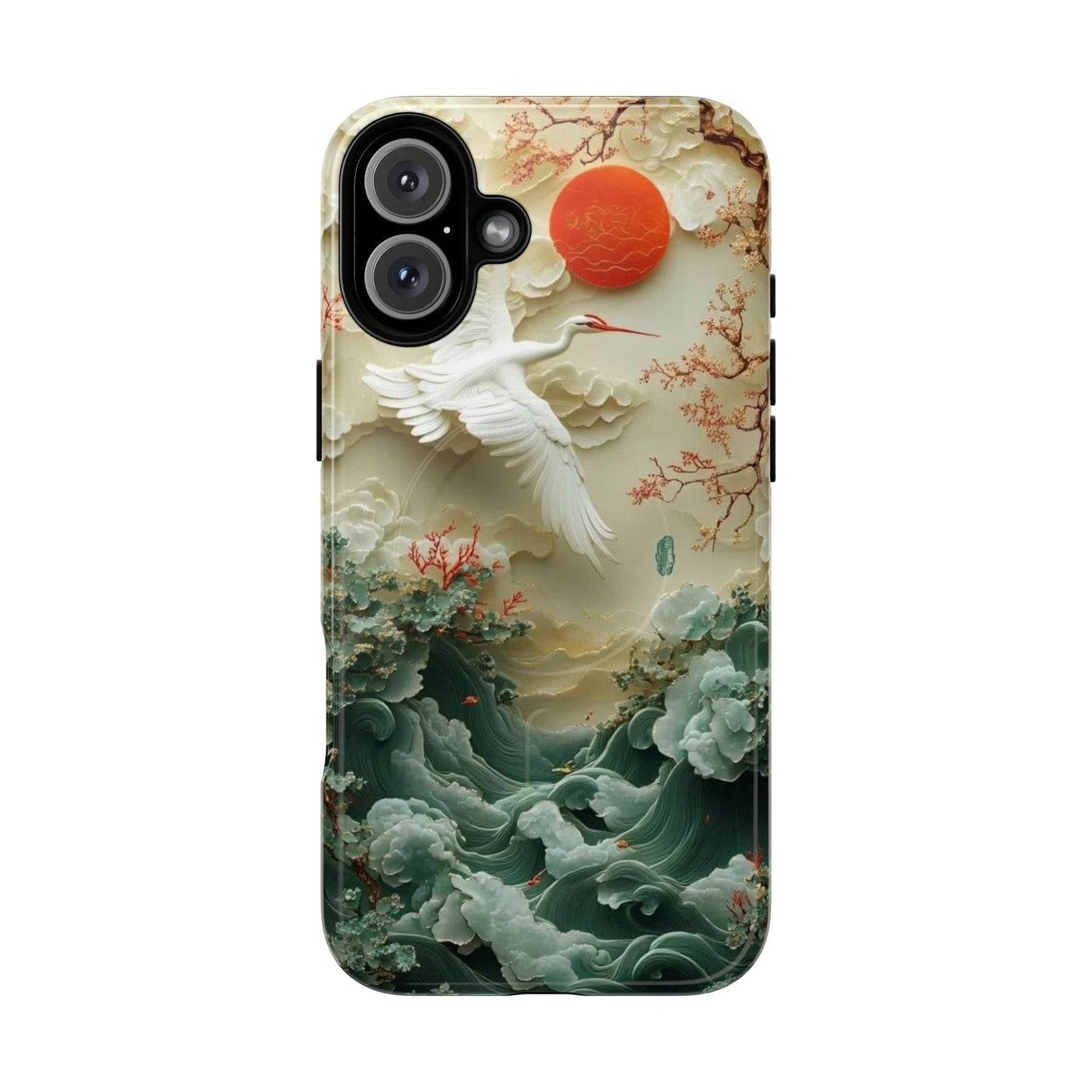 Elegant Tough Magnetic Case with Cranes and Waves Design