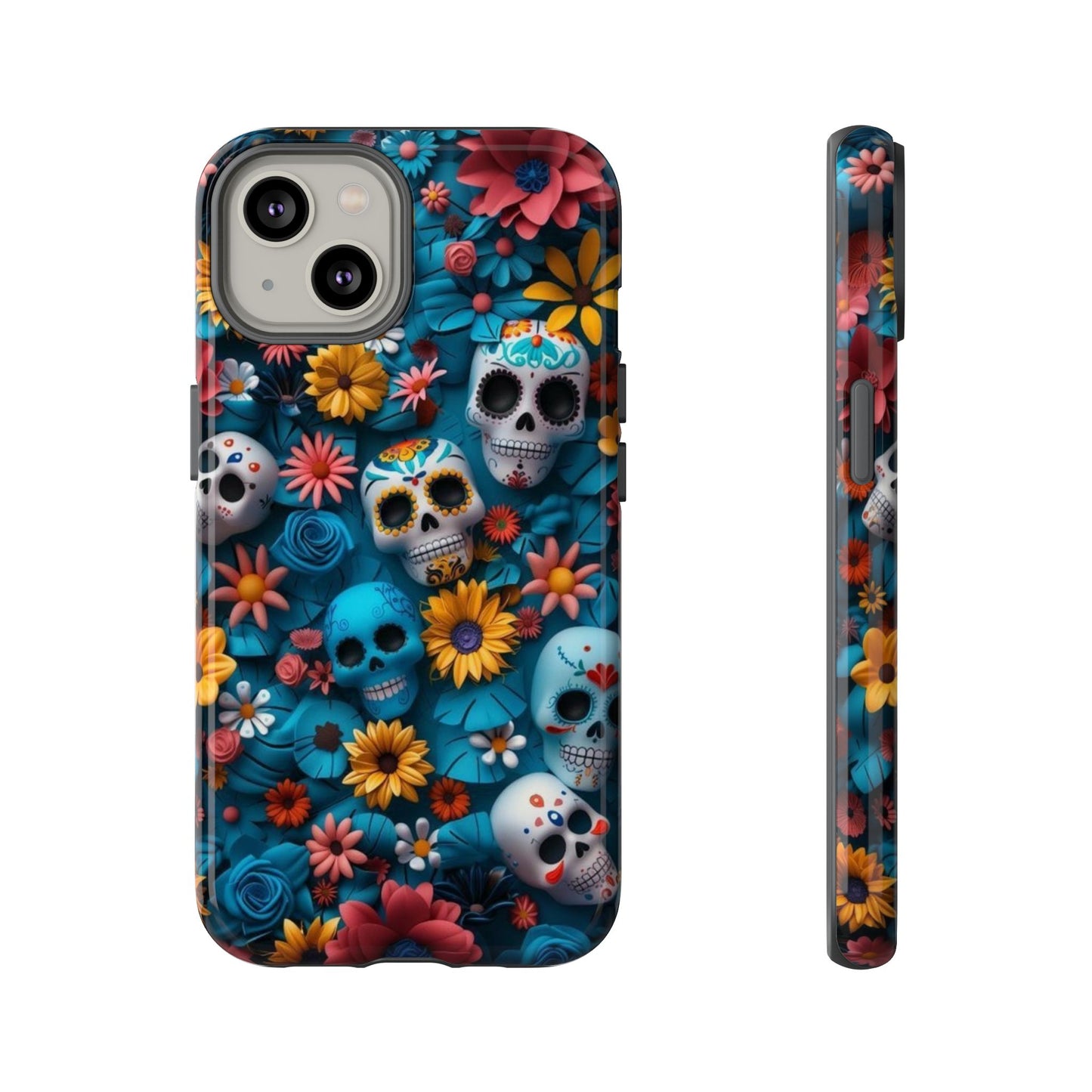 Colorful Floral Skull Phone Case - Day of the Dead Inspired Tough Cases