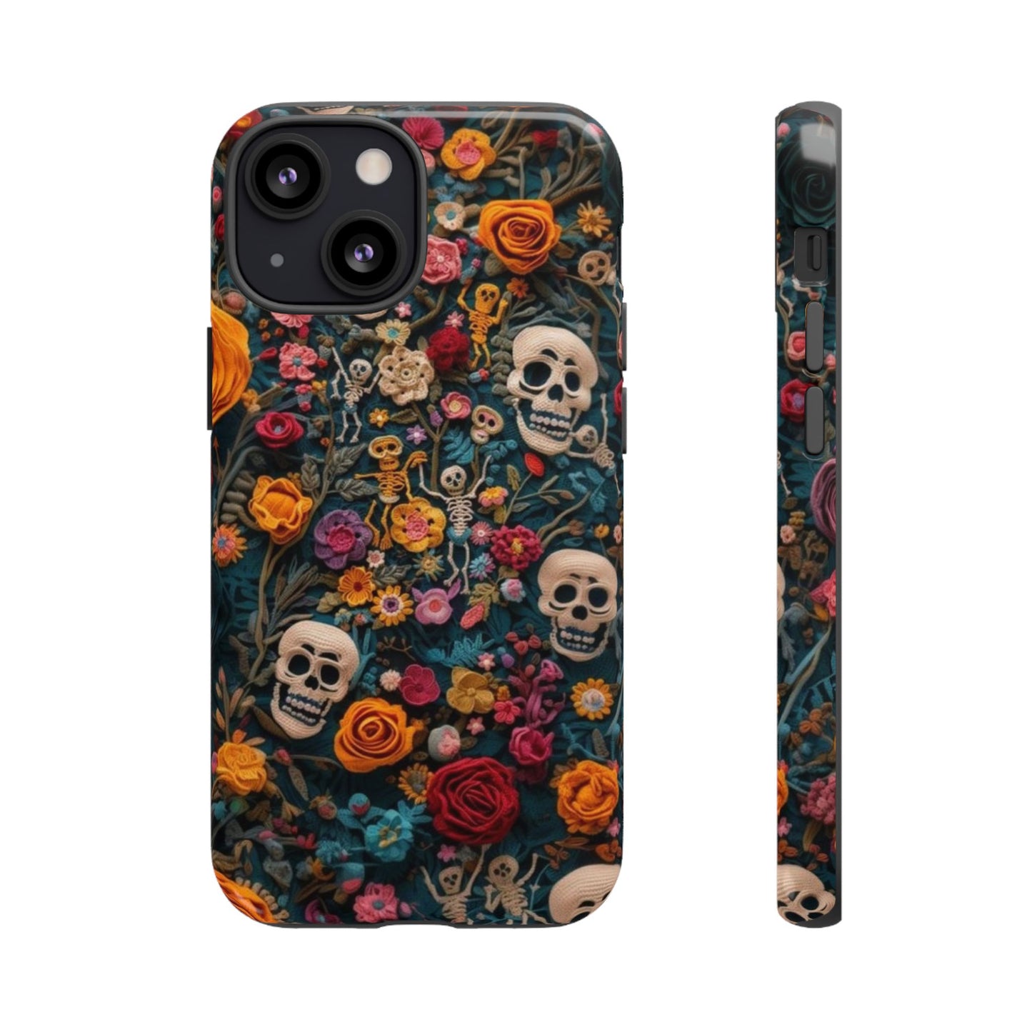 Gothic Floral Phone Case with Skulls