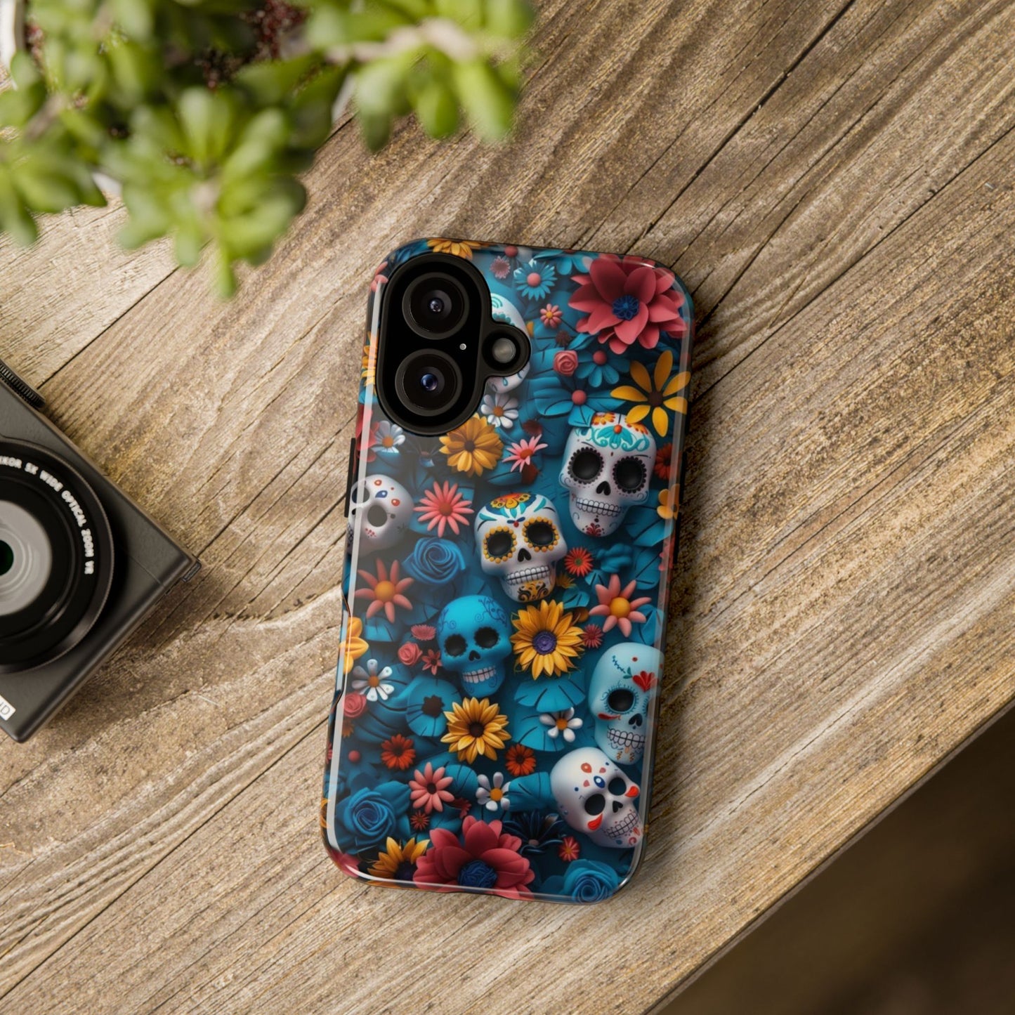 Colorful Floral Skull Phone Case - Day of the Dead Inspired Tough Cases