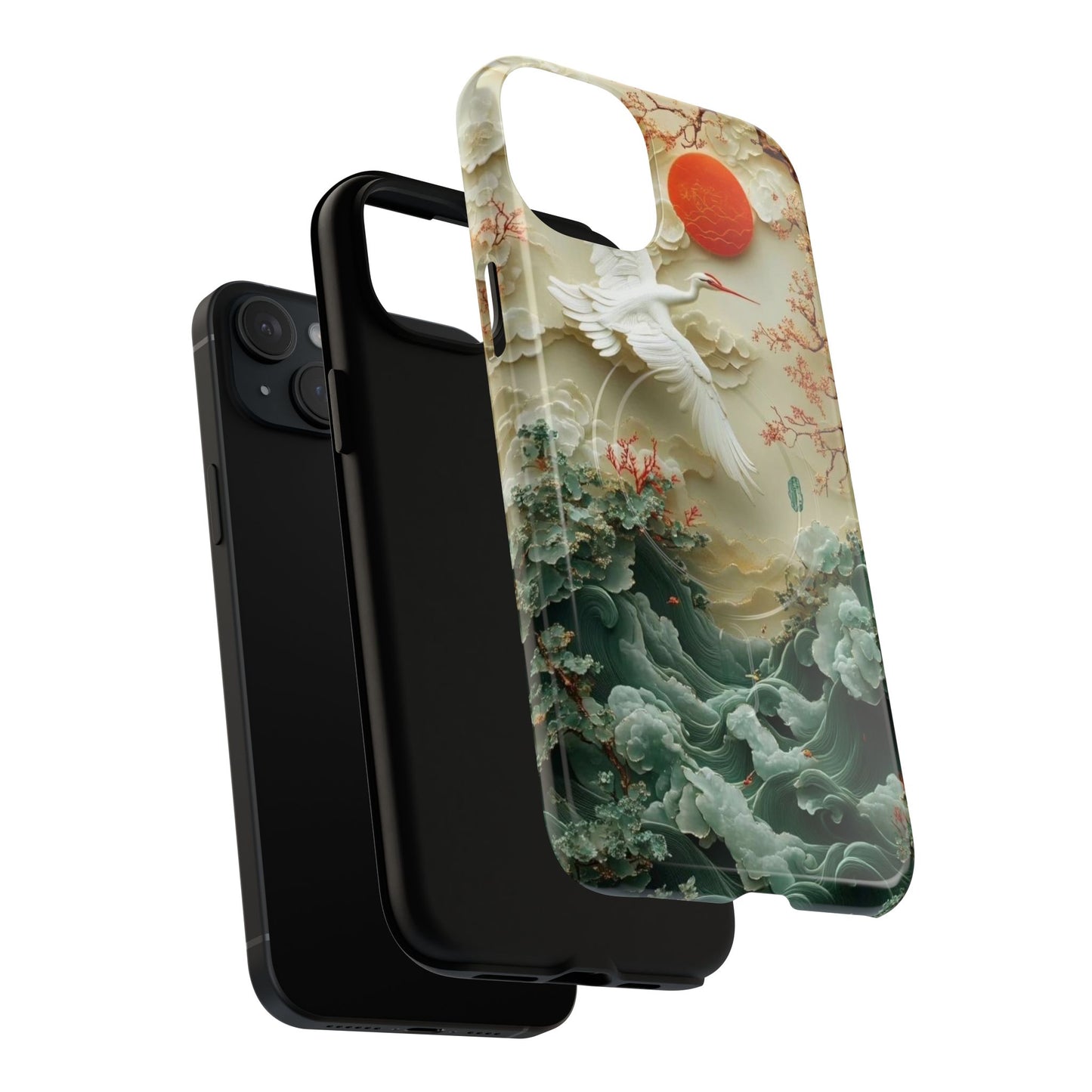 Elegant Tough Magnetic Case with Cranes and Waves Design