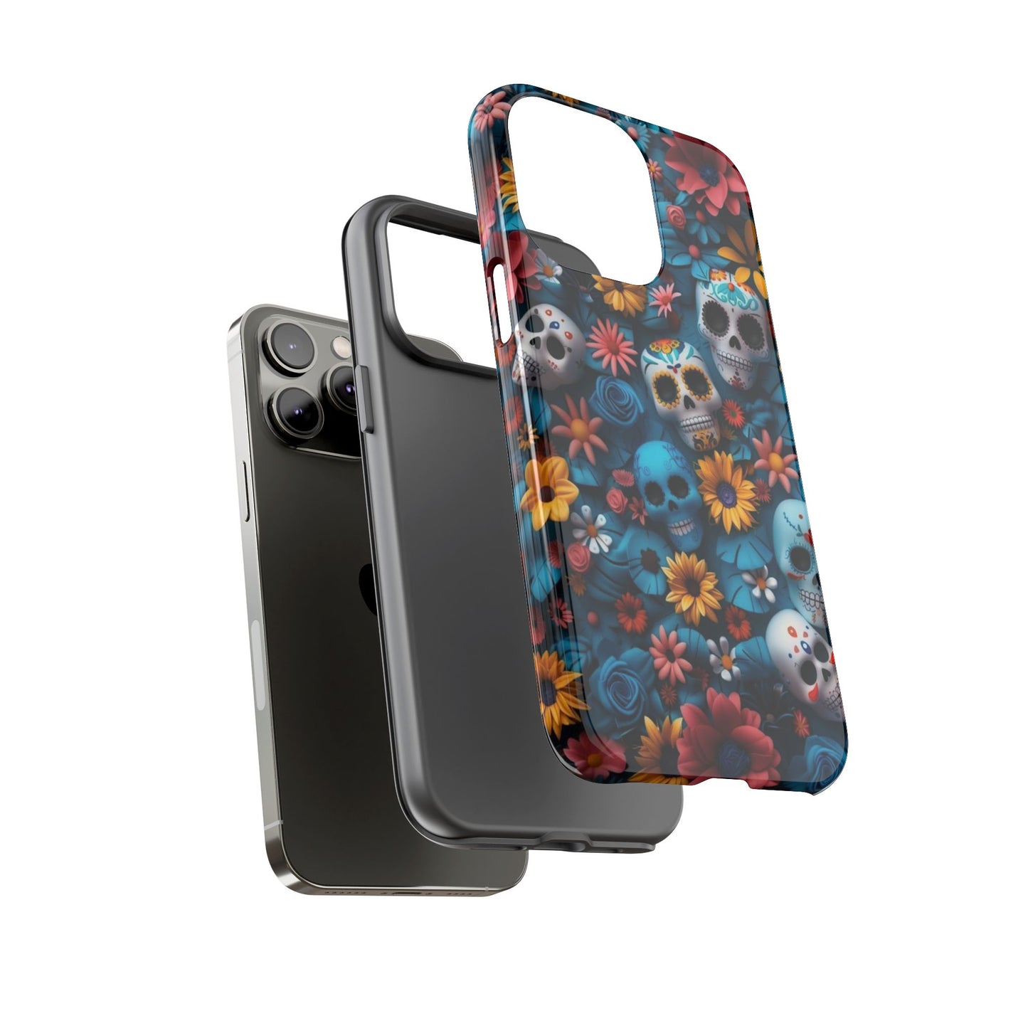 Colorful Floral Skull Phone Case - Day of the Dead Inspired Tough Cases