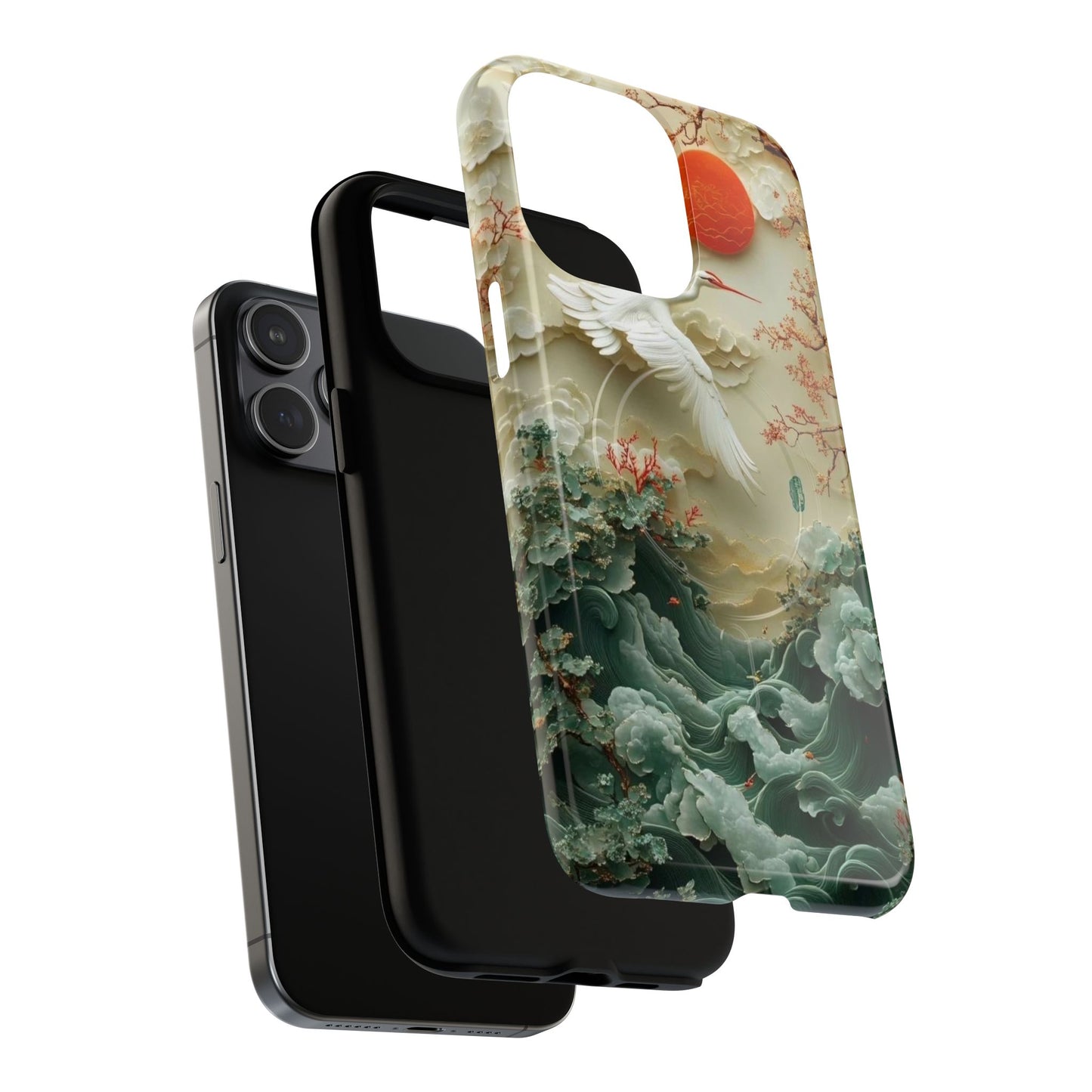 Elegant Tough Magnetic Case with Cranes and Waves Design