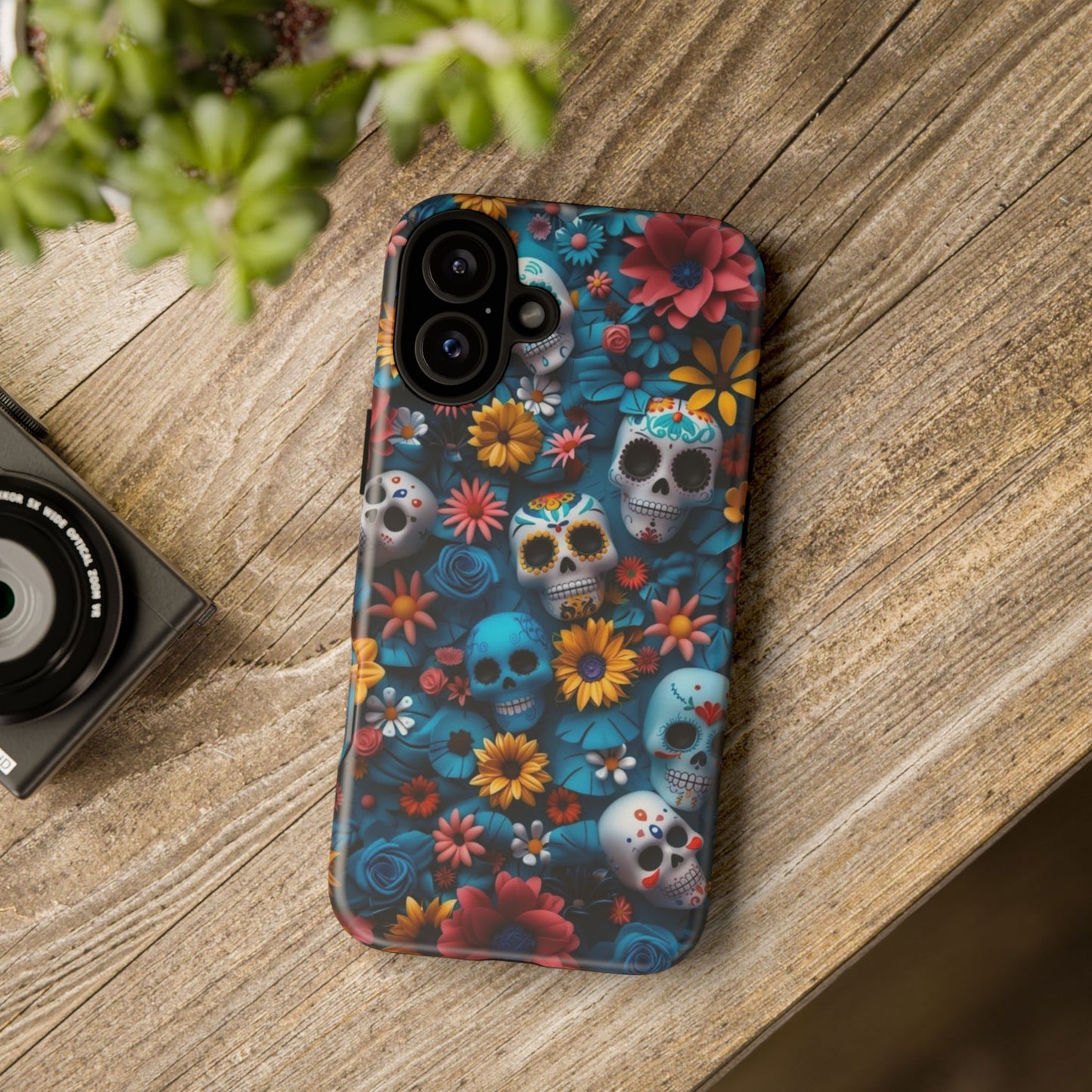 Colorful Floral Skull Phone Case - Day of the Dead Inspired Tough Cases