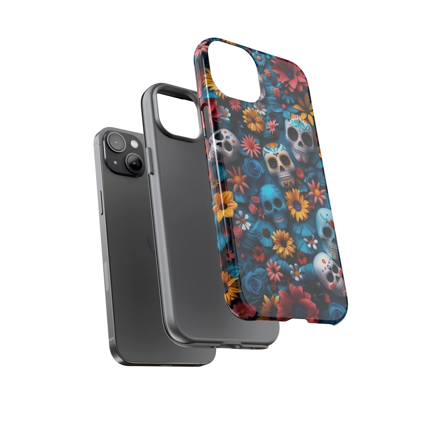 Colorful Floral Skull Phone Case - Day of the Dead Inspired Tough Cases