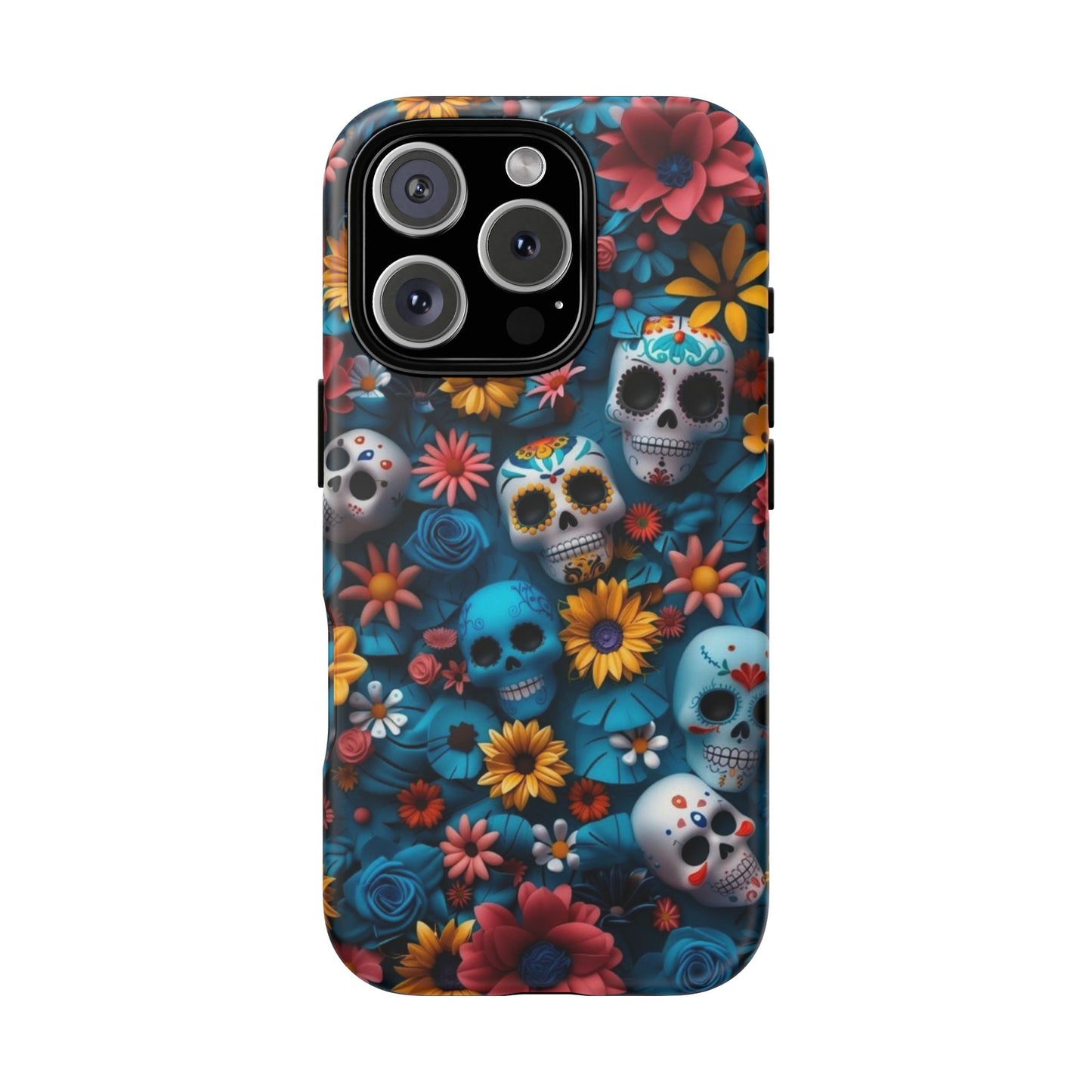 Colorful Floral Skull Phone Case - Day of the Dead Inspired Tough Cases