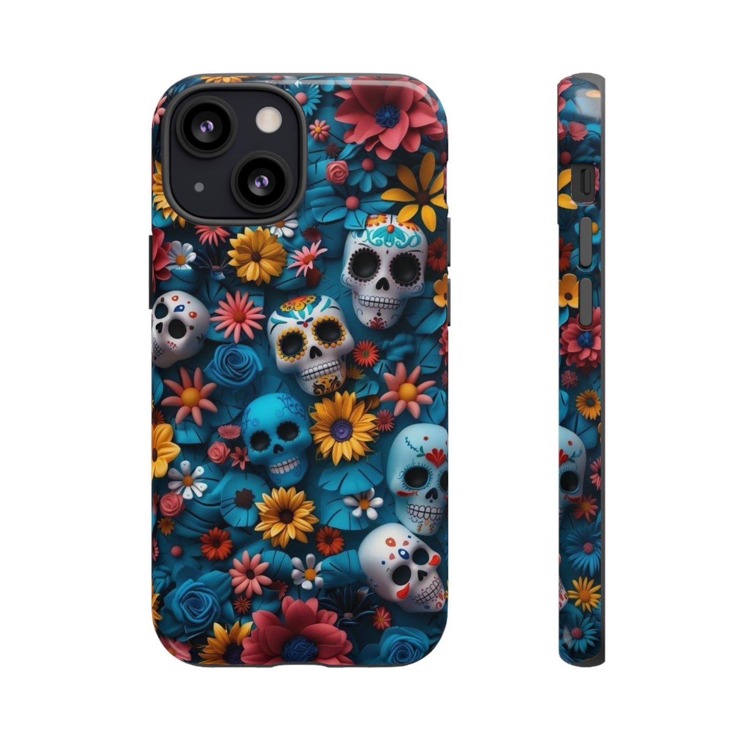 Colorful Floral Skull Phone Case - Day of the Dead Inspired Tough Cases