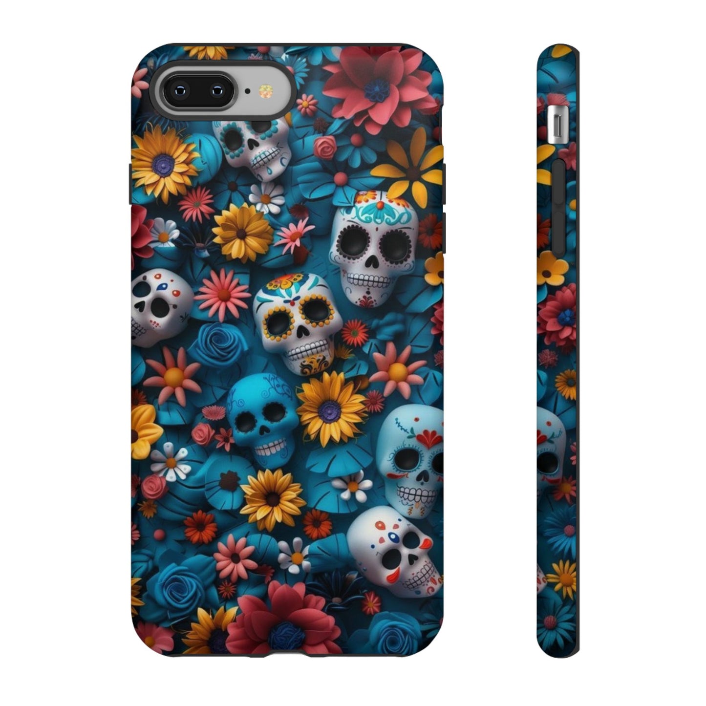 Colorful Floral Skull Phone Case - Day of the Dead Inspired Tough Cases