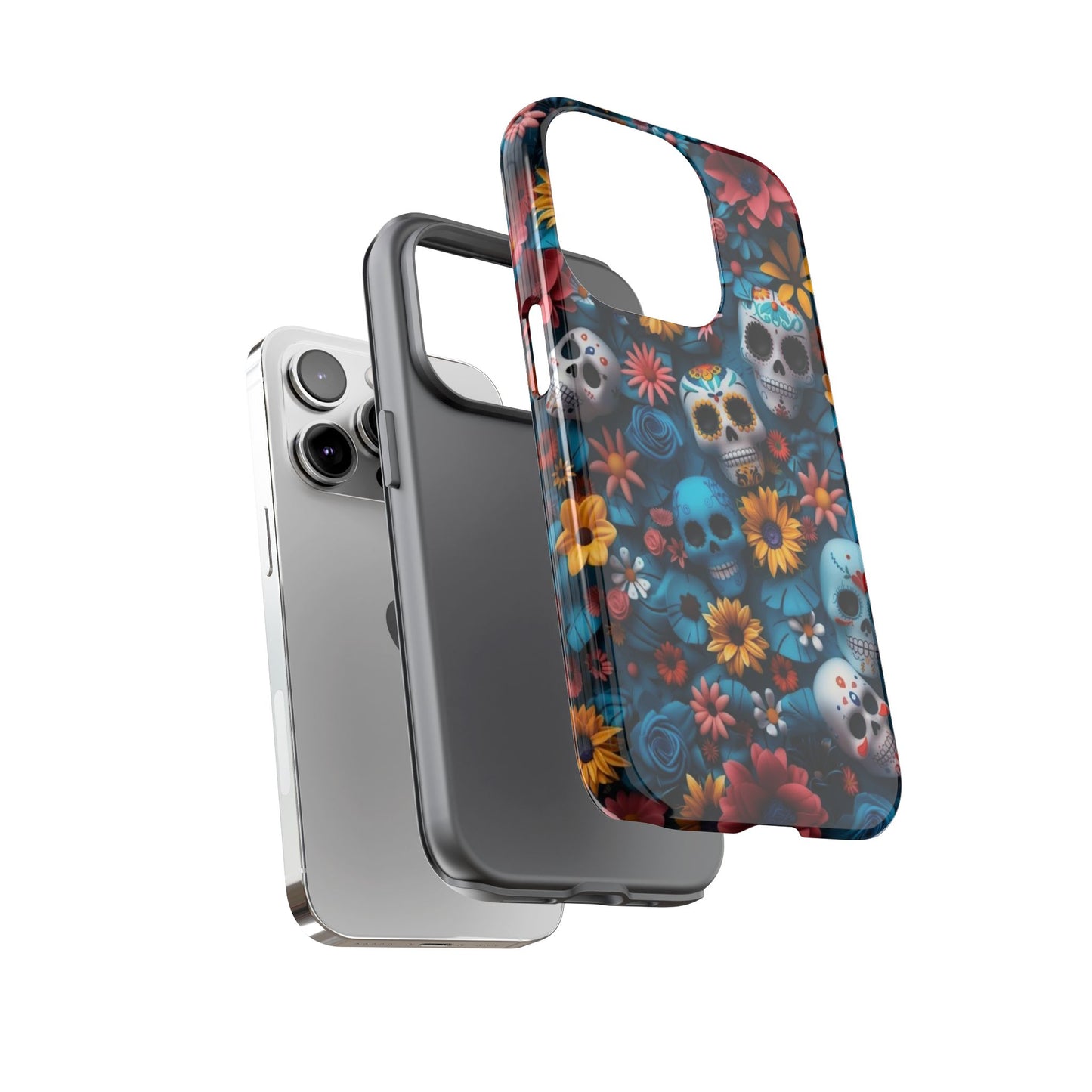 Colorful Floral Skull Phone Case - Day of the Dead Inspired Tough Cases