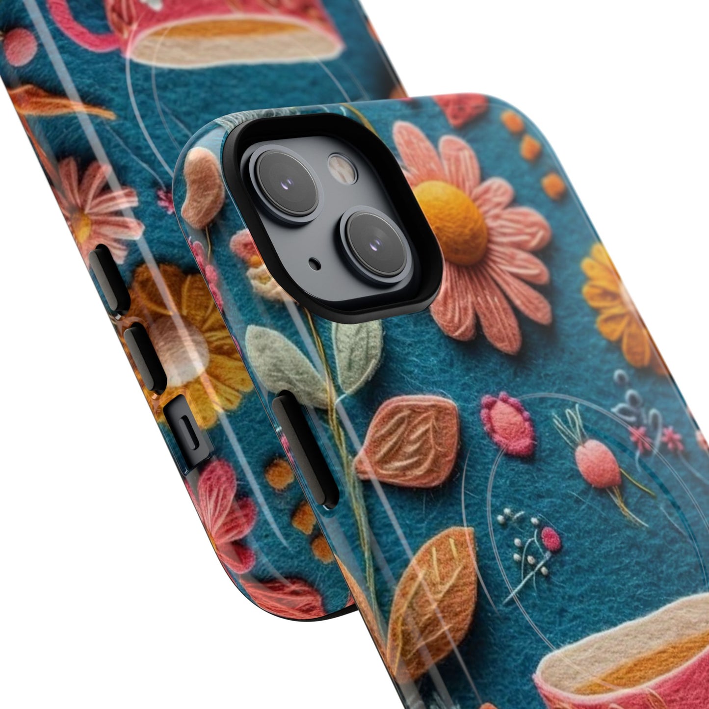 Floral Embroidered Tough Magnetic Phone Case