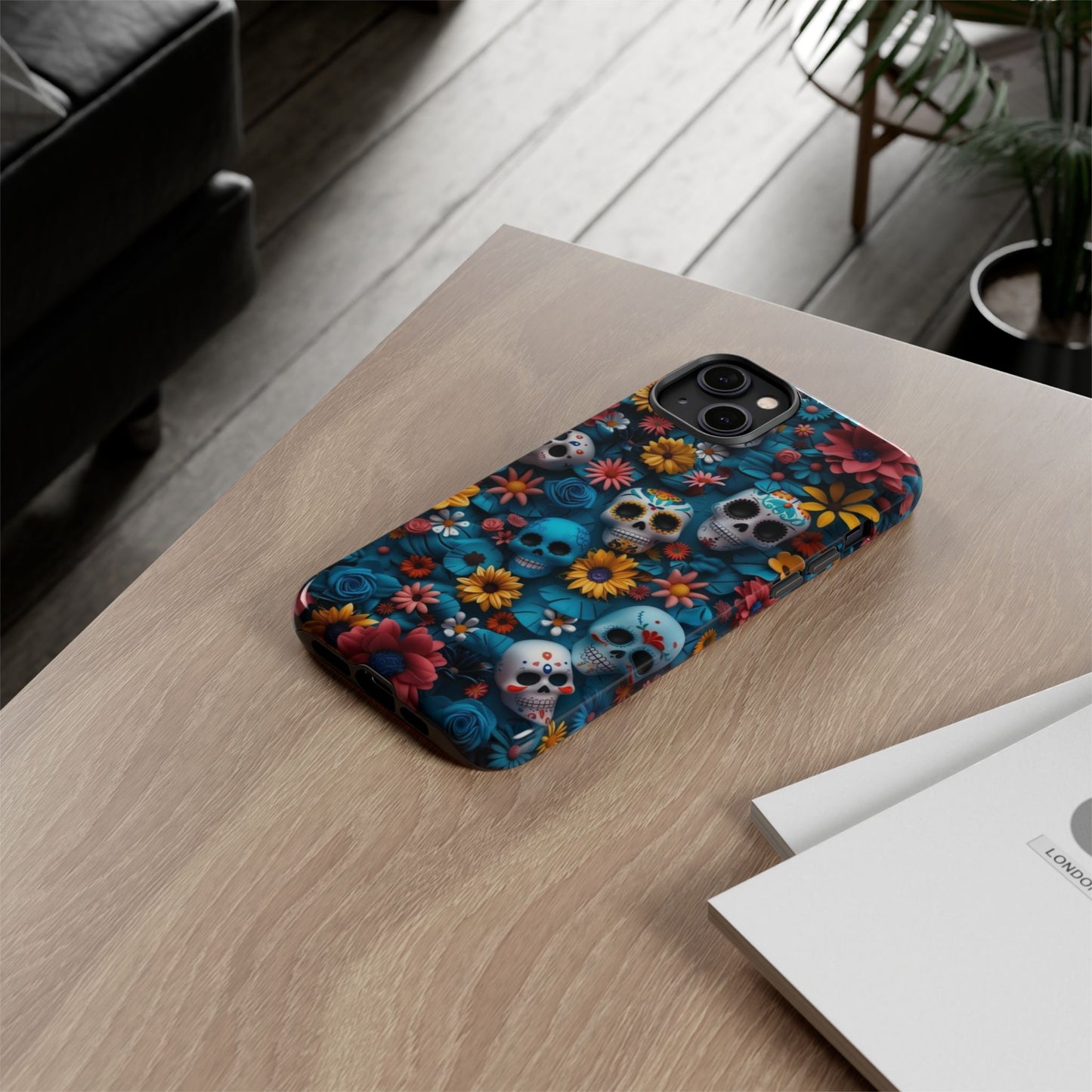 Colorful Floral Skull Phone Case - Day of the Dead Inspired Tough Cases