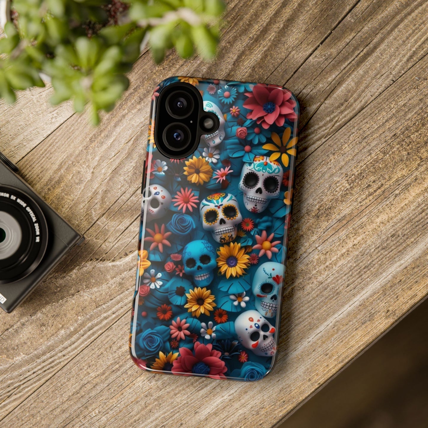 Colorful Floral Skull Phone Case - Day of the Dead Inspired Tough Cases