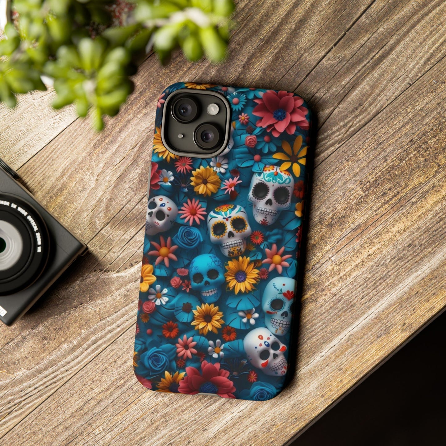 Colorful Floral Skull Phone Case - Day of the Dead Inspired Tough Cases