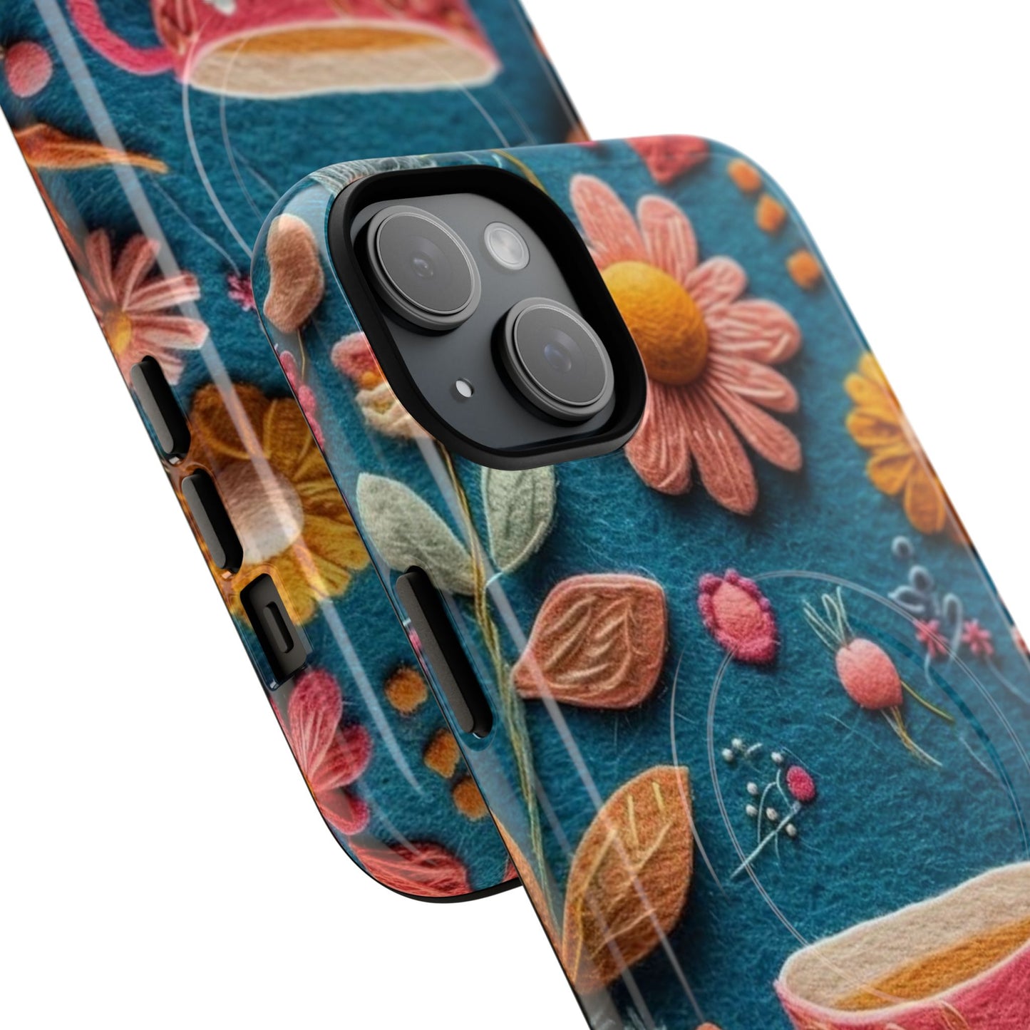 Floral Embroidered Tough Magnetic Phone Case