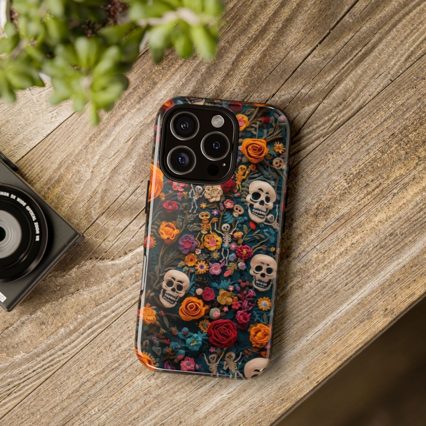 Gothic Floral Phone Case with Skulls