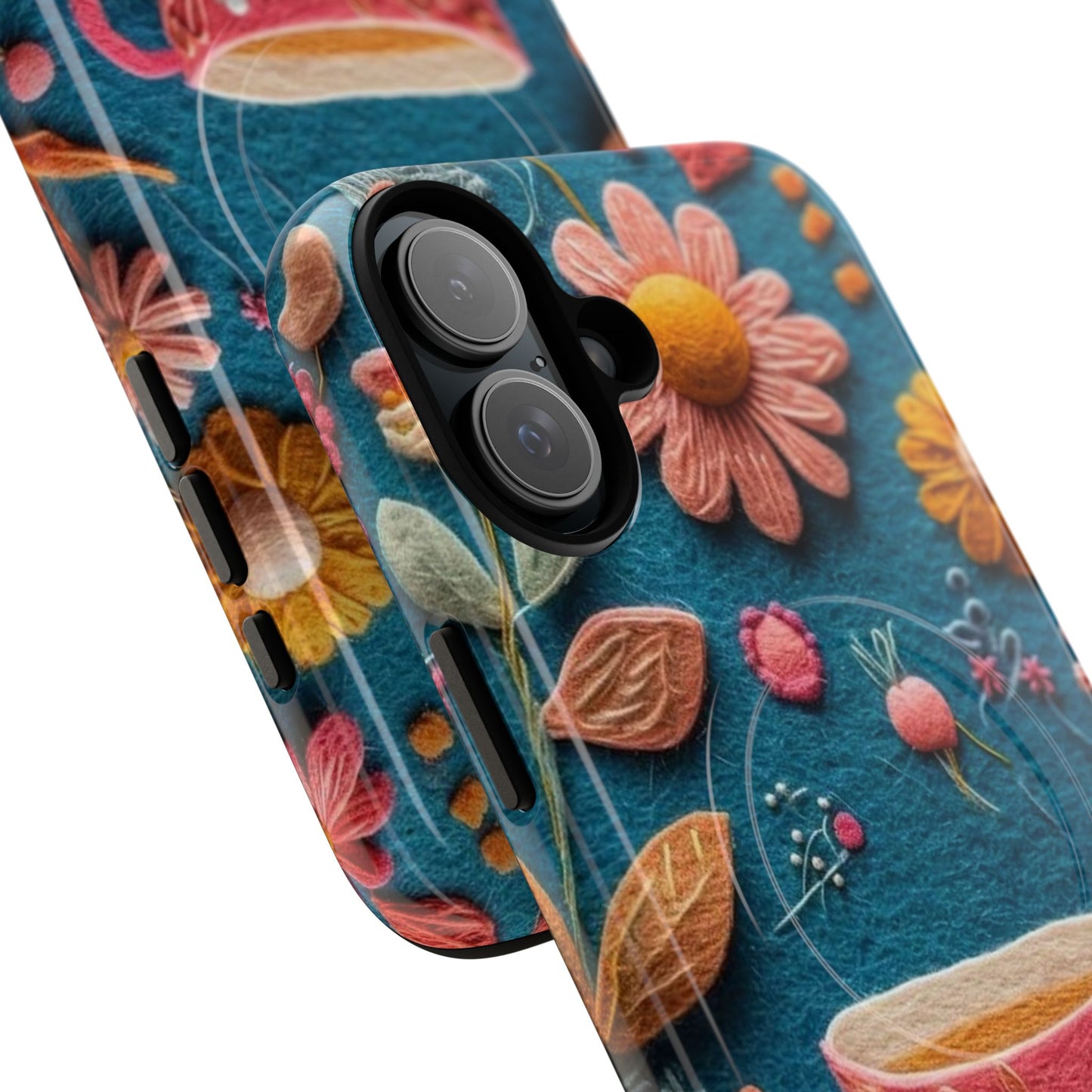 Floral Embroidered Tough Magnetic Phone Case