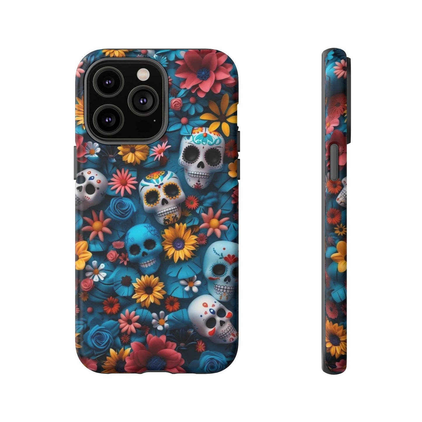 Colorful Floral Skull Phone Case - Day of the Dead Inspired Tough Cases