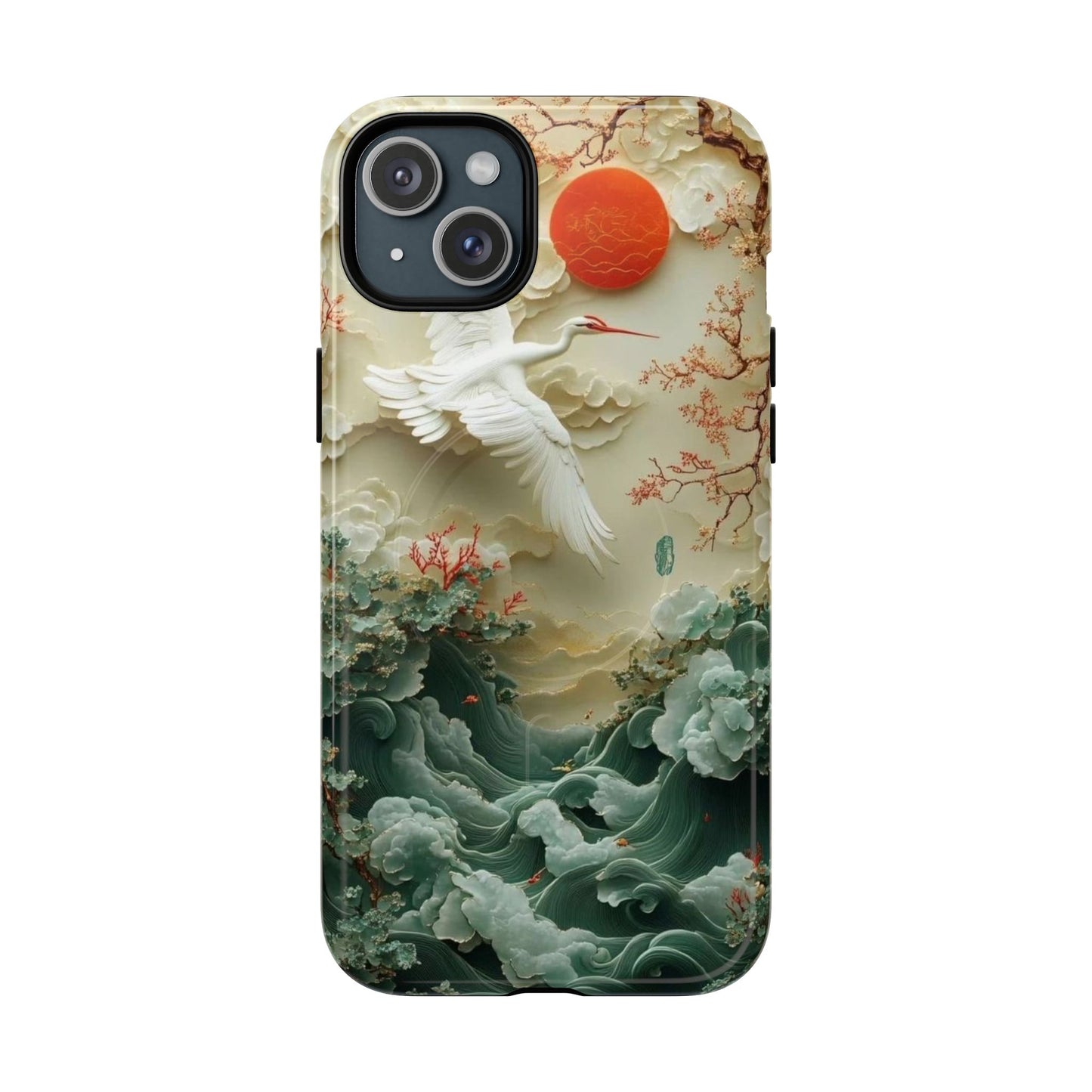 Elegant Tough Magnetic Case with Cranes and Waves Design