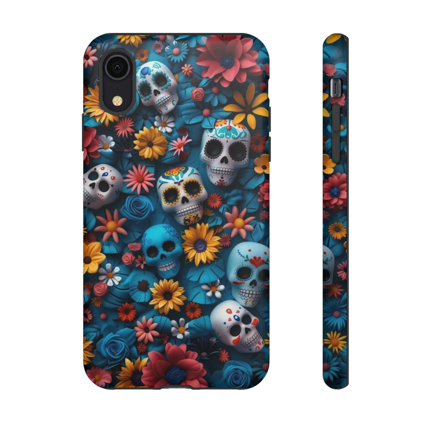 Colorful Floral Skull Phone Case - Day of the Dead Inspired Tough Cases